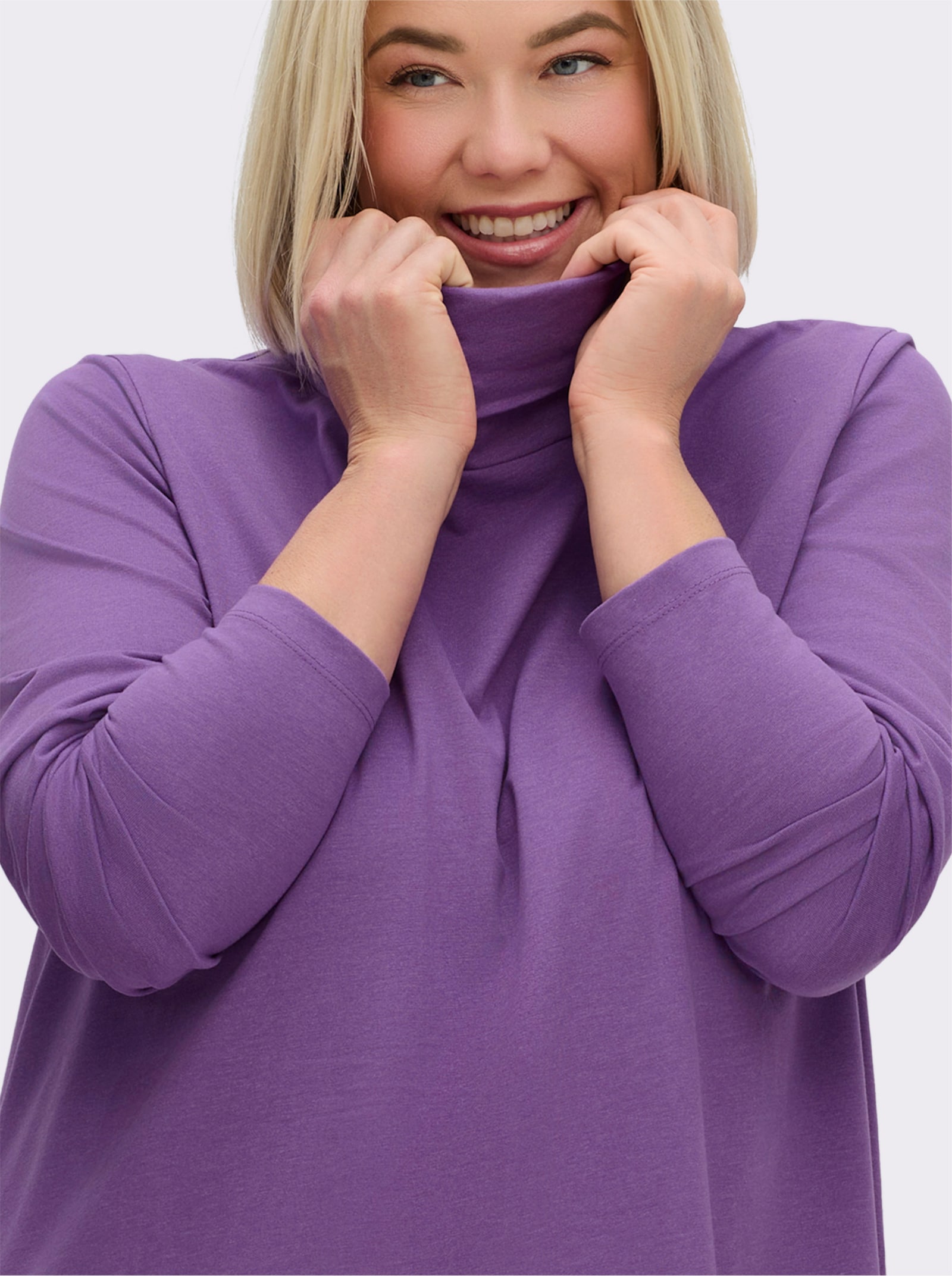 sheego Rollkragenshirt in A-Linie - lila-meliert