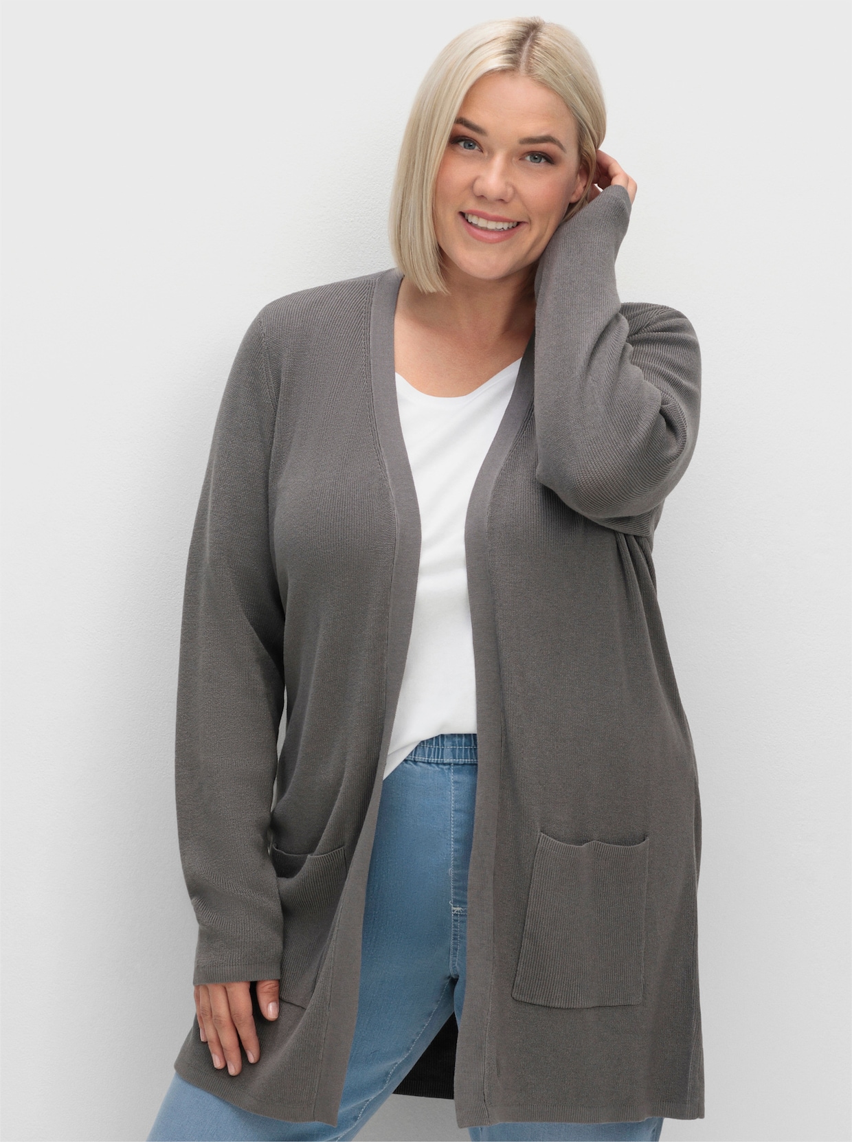 Longstrickjacke - anthrazit