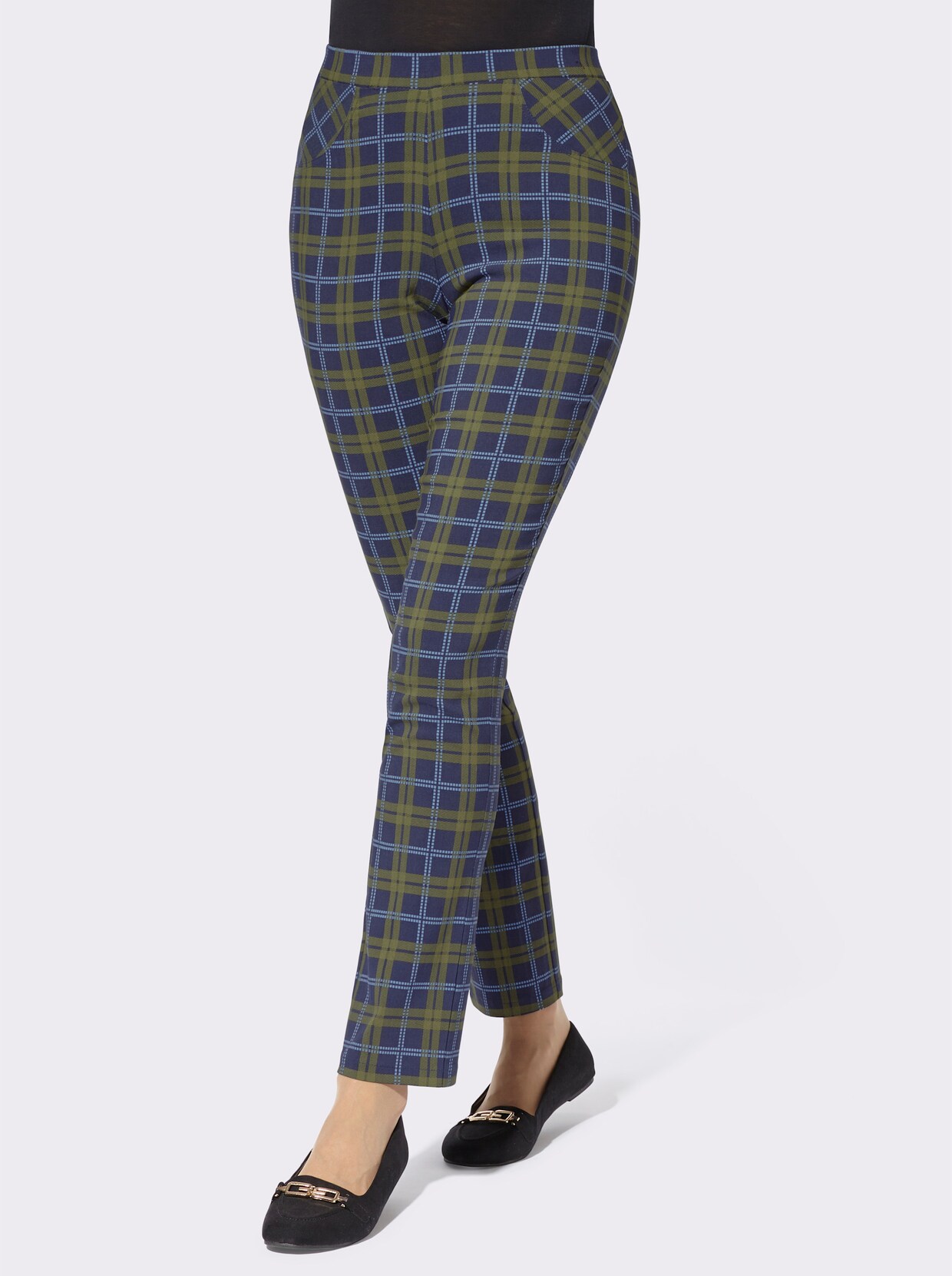 Hose - nachtblau-olive-kariert