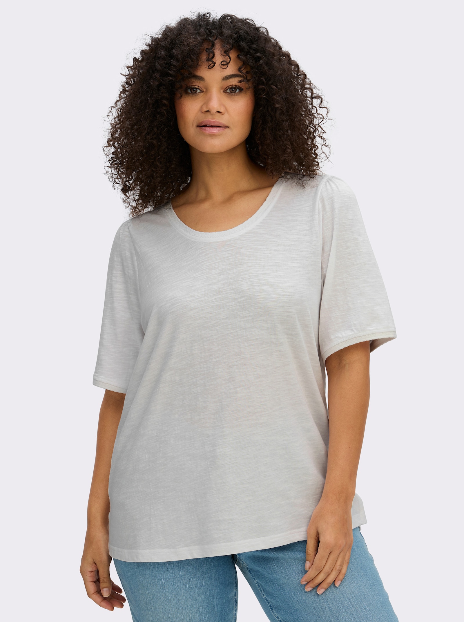 sheego Rundhalsshirt in Flammgarn-Struktur - ecru