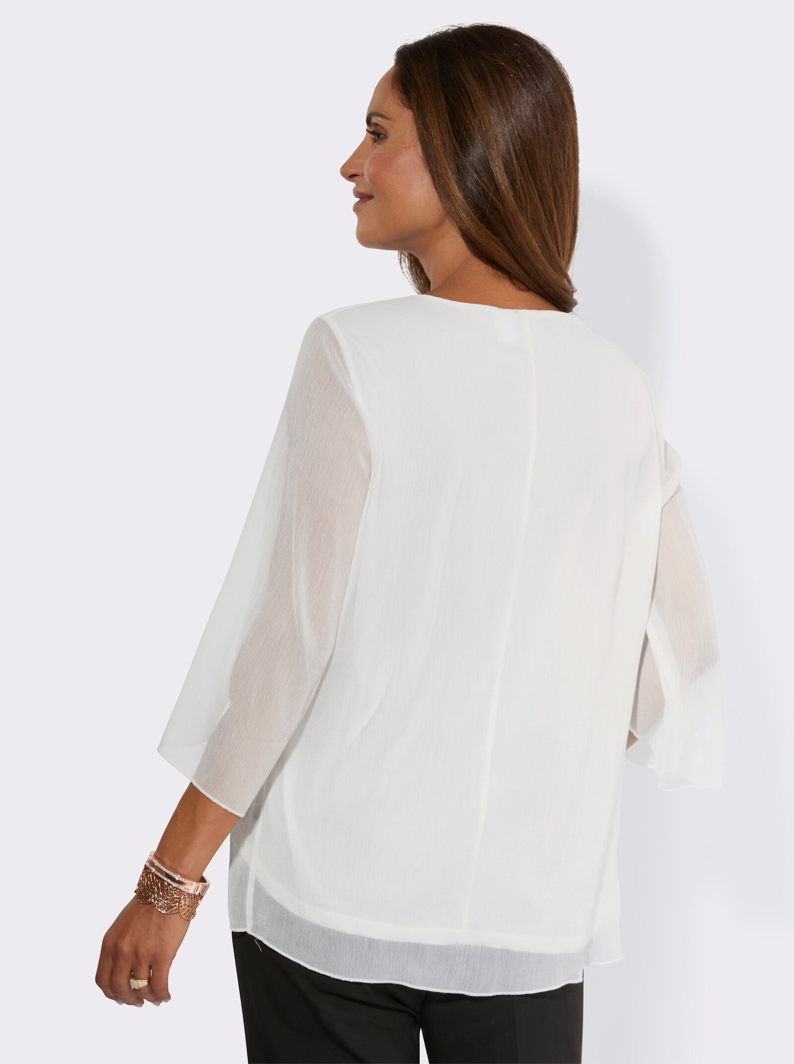 Chiffonbluse mit 3D-Blüten - ecru