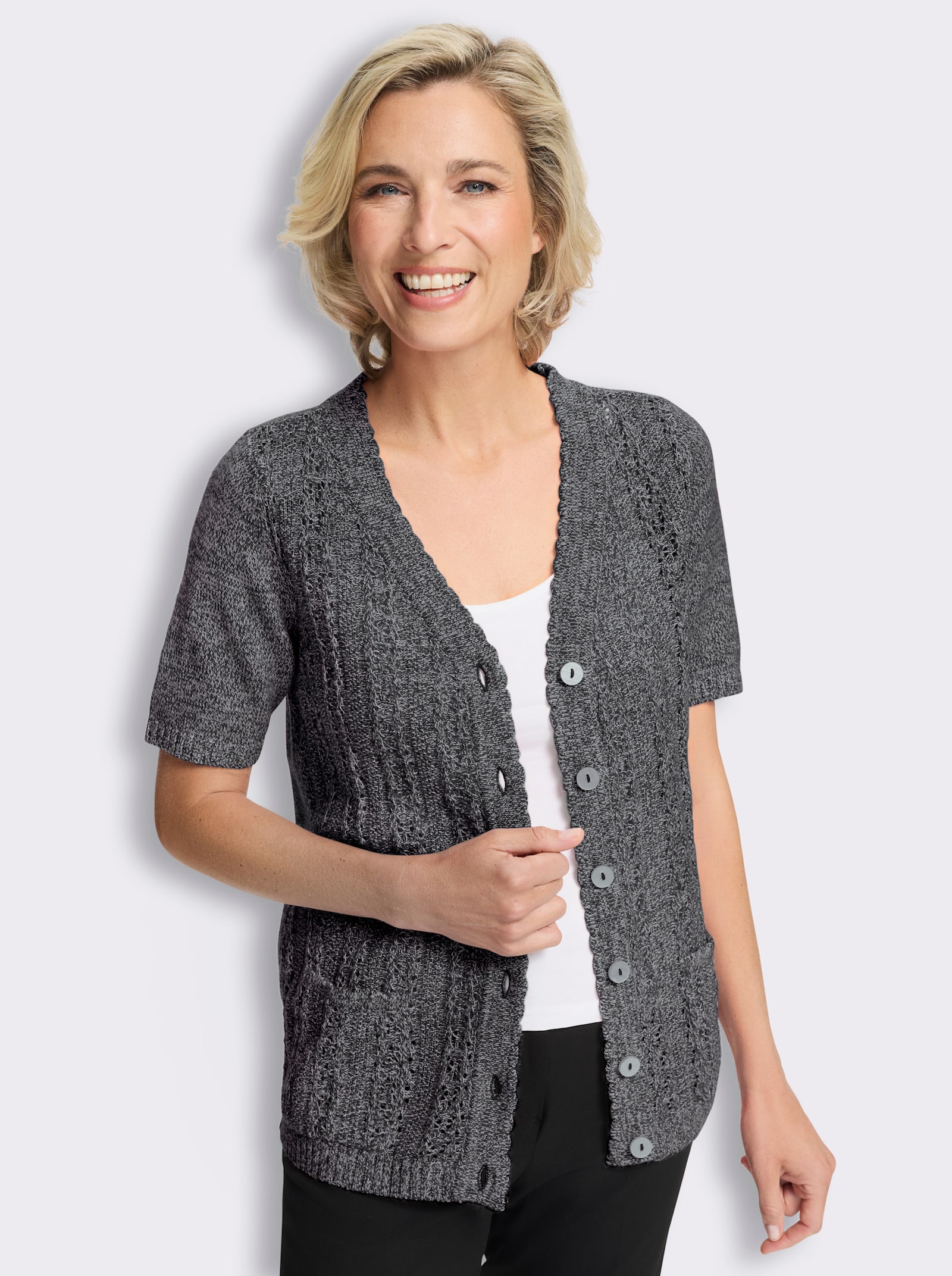 Vest met geschulpte randen - zwart/lichtgrijs gemêleerd