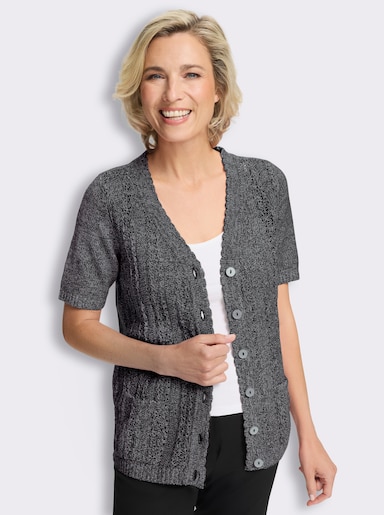 Vest met geschulpte randen - zwart/lichtgrijs gemêleerd