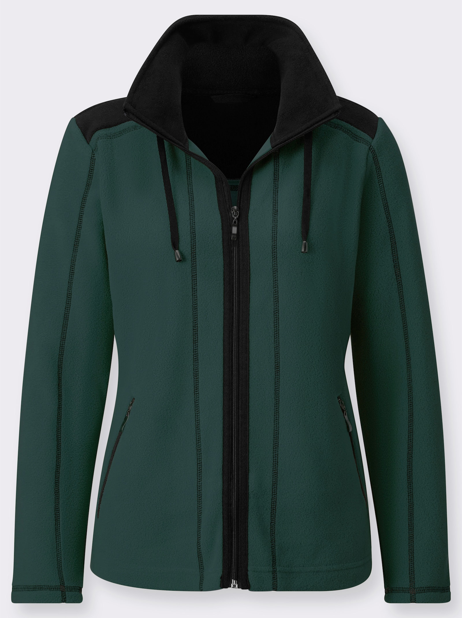 Fleecejacke mit Kontraststreifen - dunkelgrün-schwarz