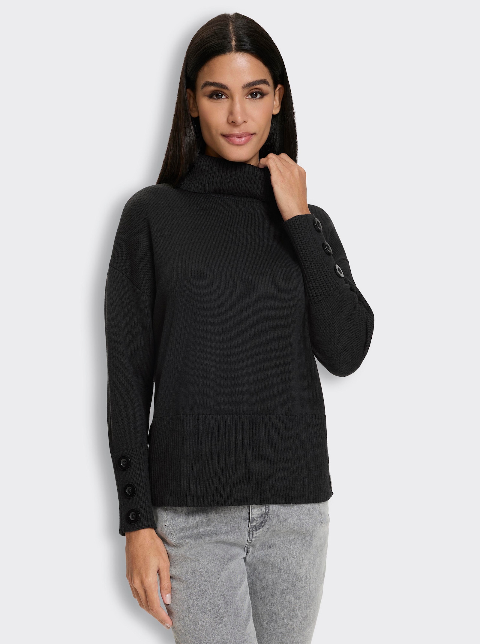 heine Rollkragenpullover mit Seitenschlitzen - schwarz