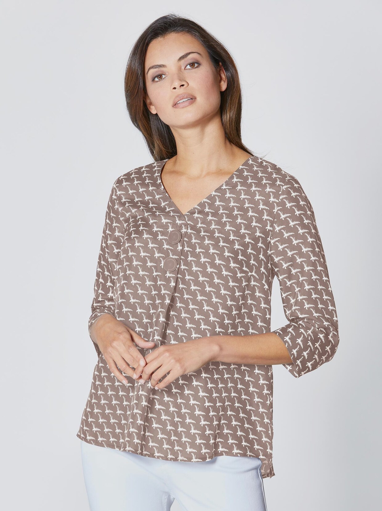Creation L Premium Cupro-Viskose-Bluse - taupe-bedruckt
