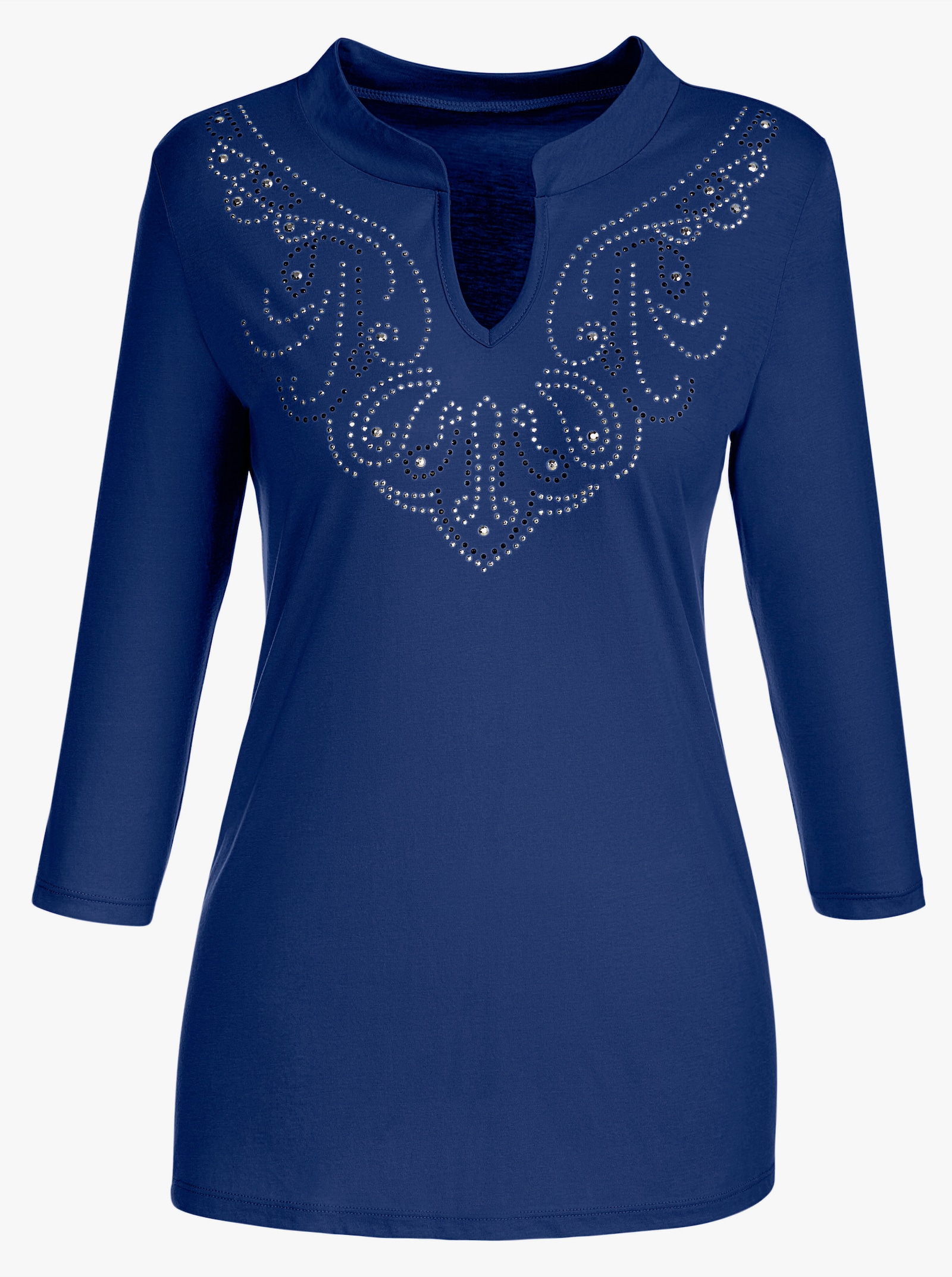 Shirt met 3/4-mouwen en glittersteentjes - koningsblauw