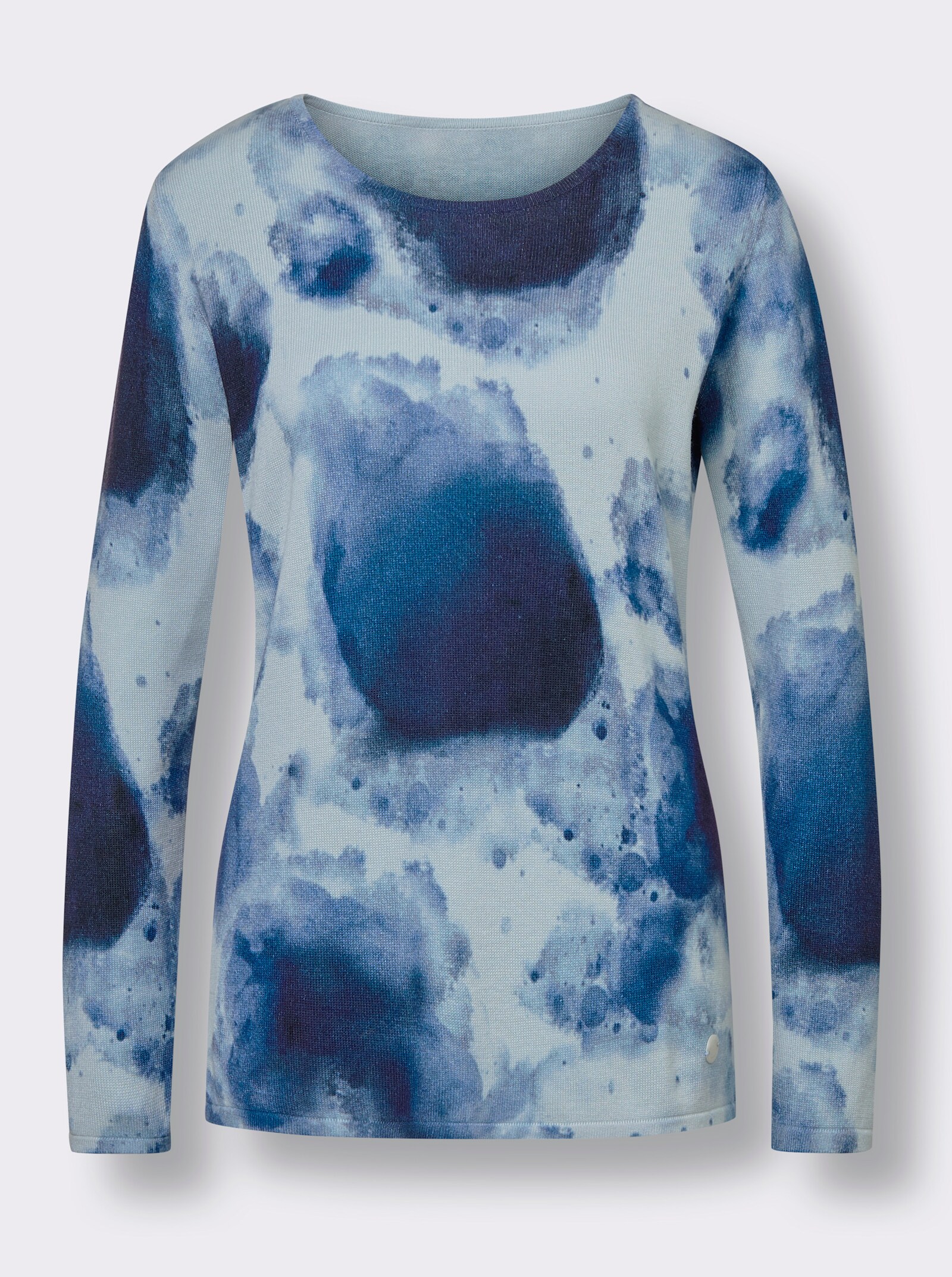 CREATION L PREMIUM Feinstrickpullover mit Digital-Print - hellblau-marine-bedruckt