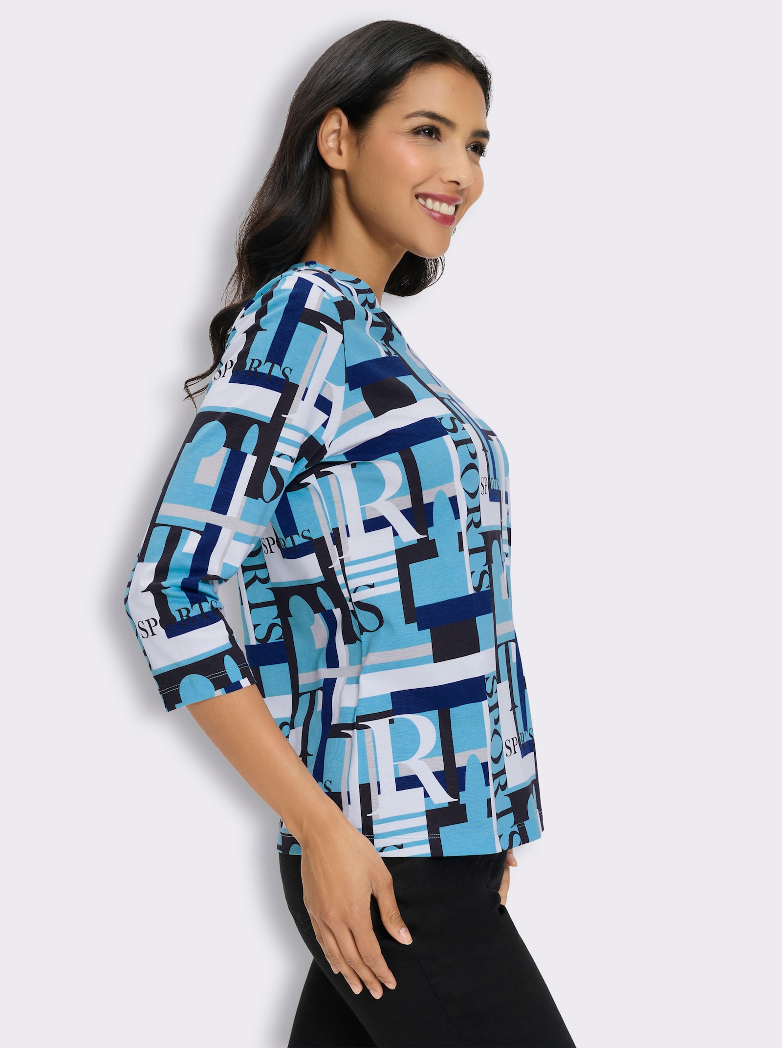 3/4-Arm-Shirt mit grafischem Druck - schwarz-aqua-bedruckt