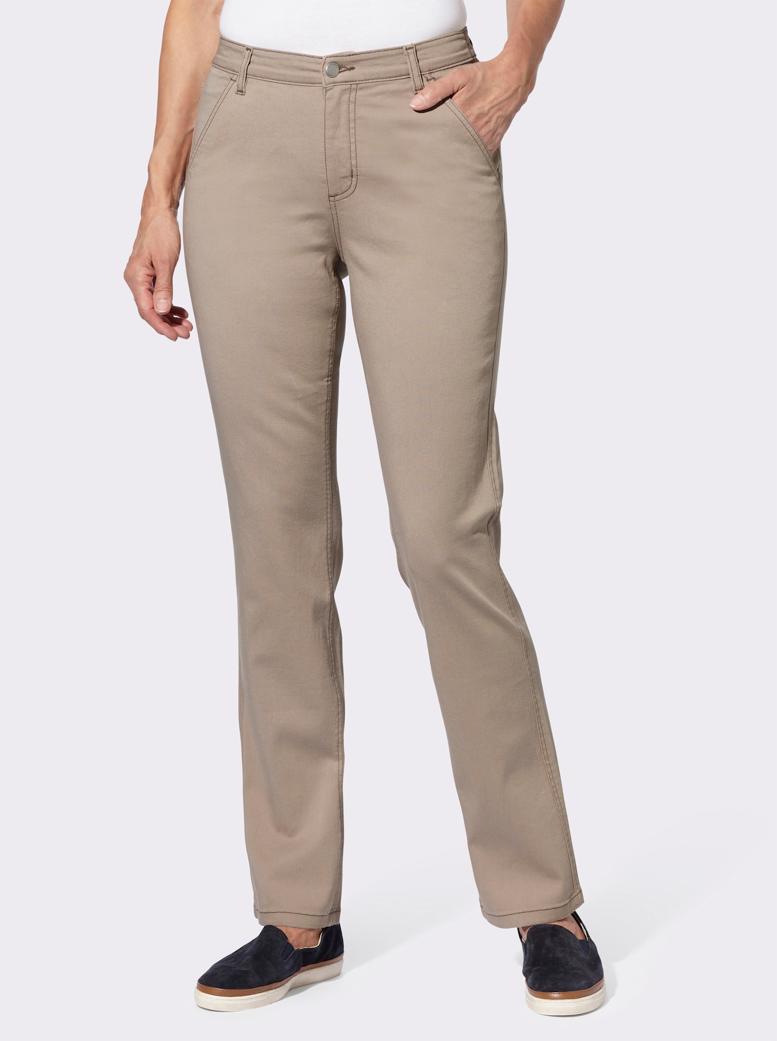 Džíny s elastickým pasem na bocích - sezamová