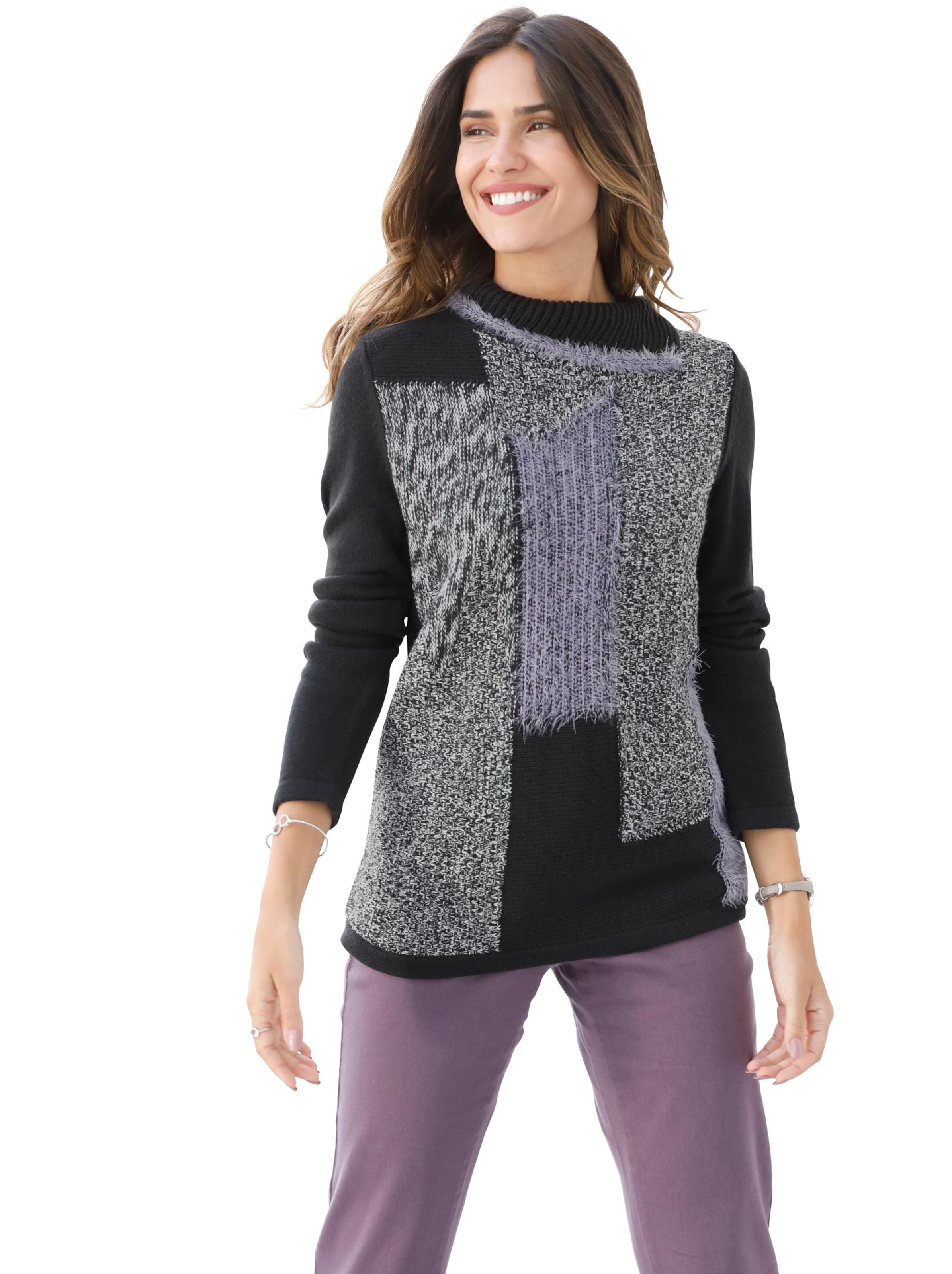 Pullover - schwarz-lila-gemustert