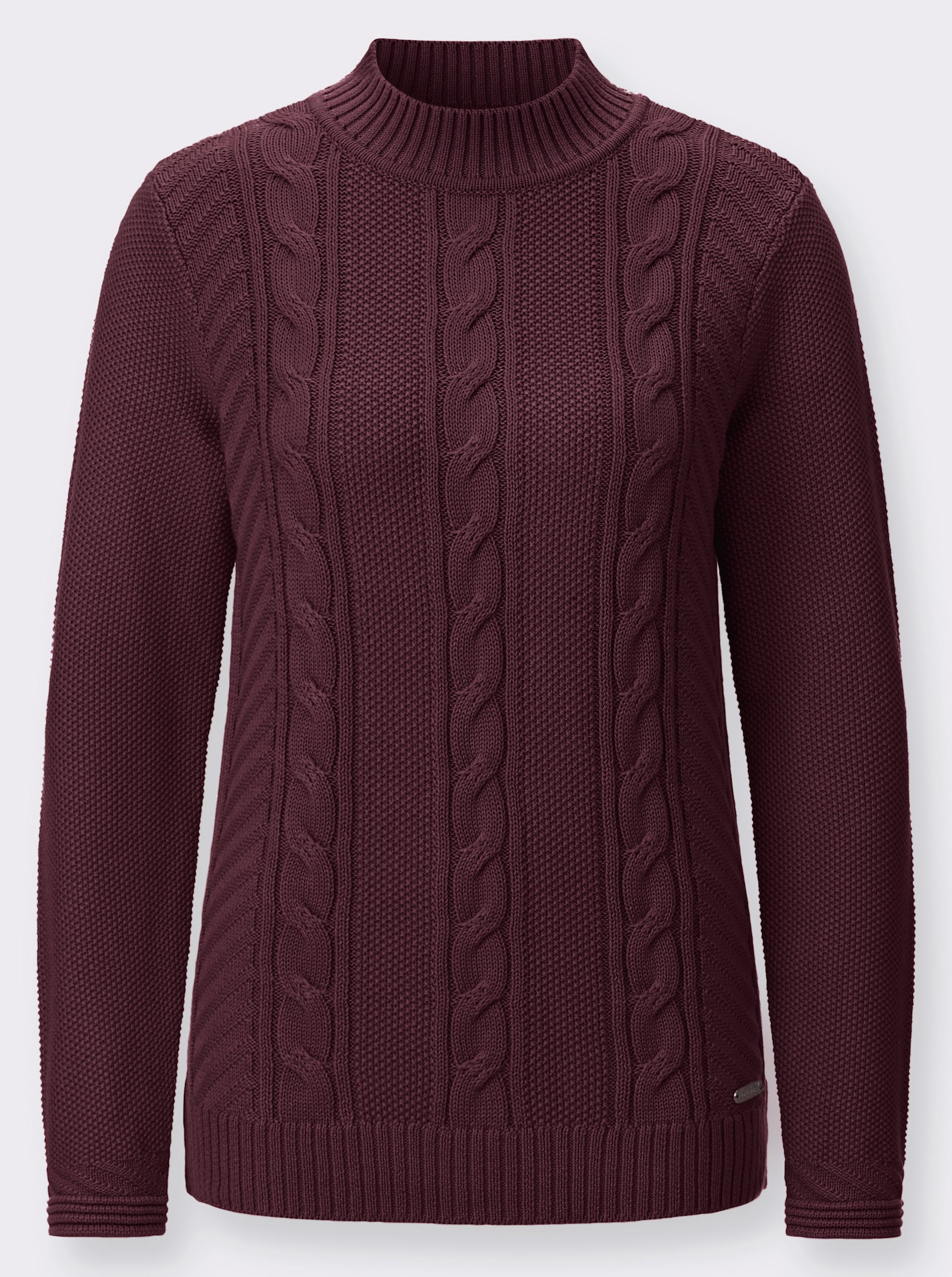 Stehkragenpullover mit Zopfmuster - burgund