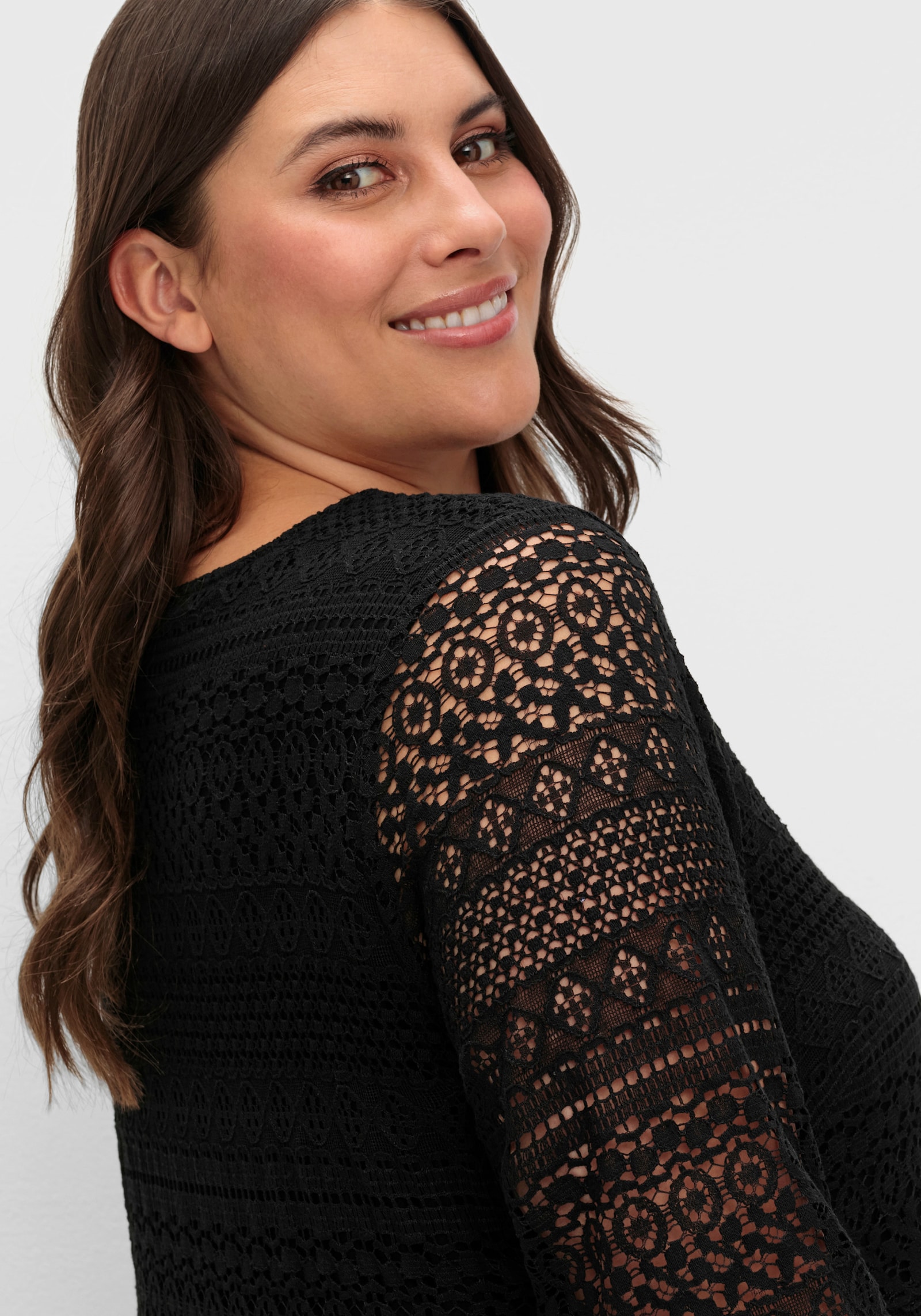 sheego Robe midi en dentelle - noir