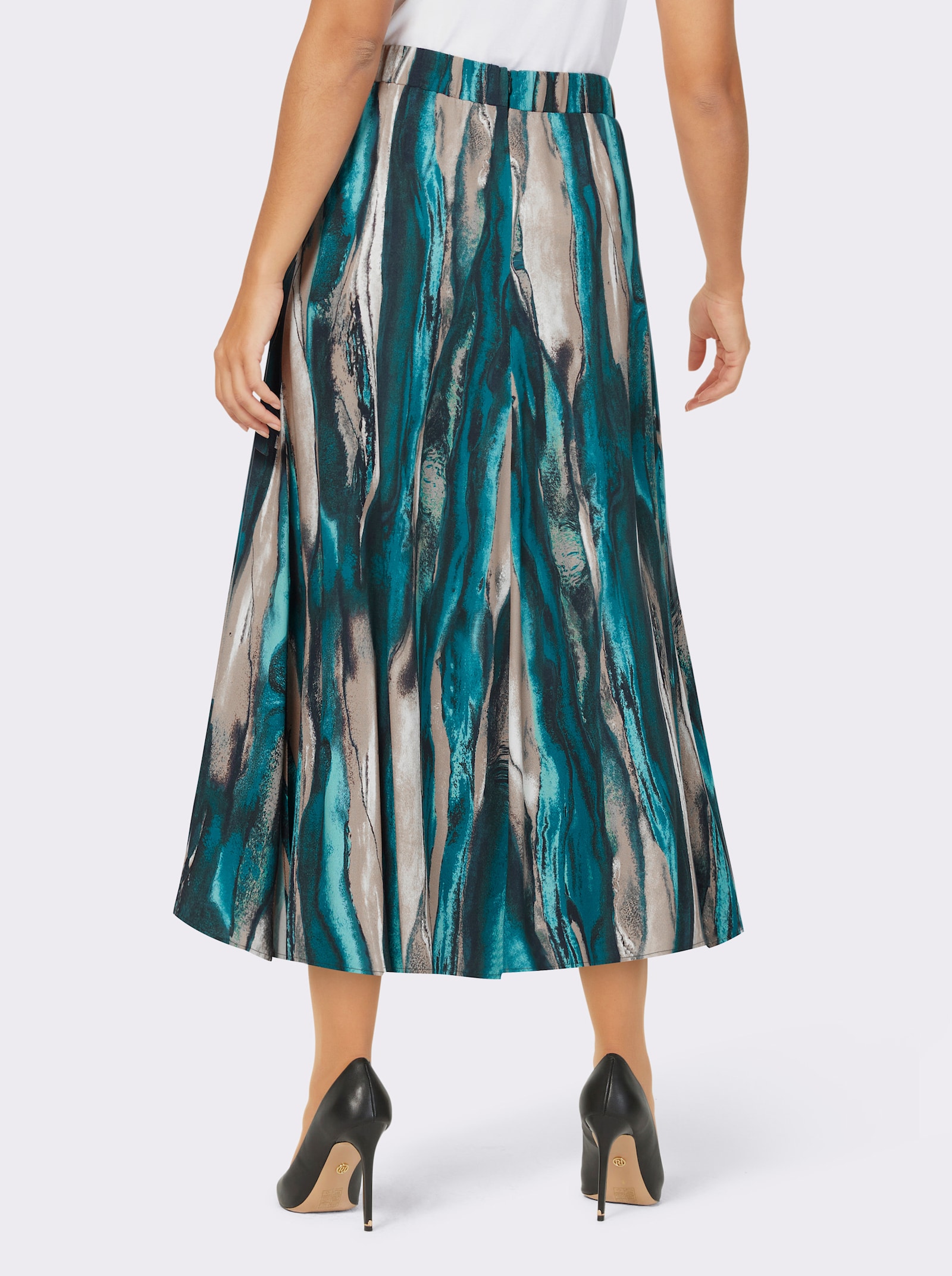 Bahnenrock mit seitlichem Gehschlitz - camel-bedruckt