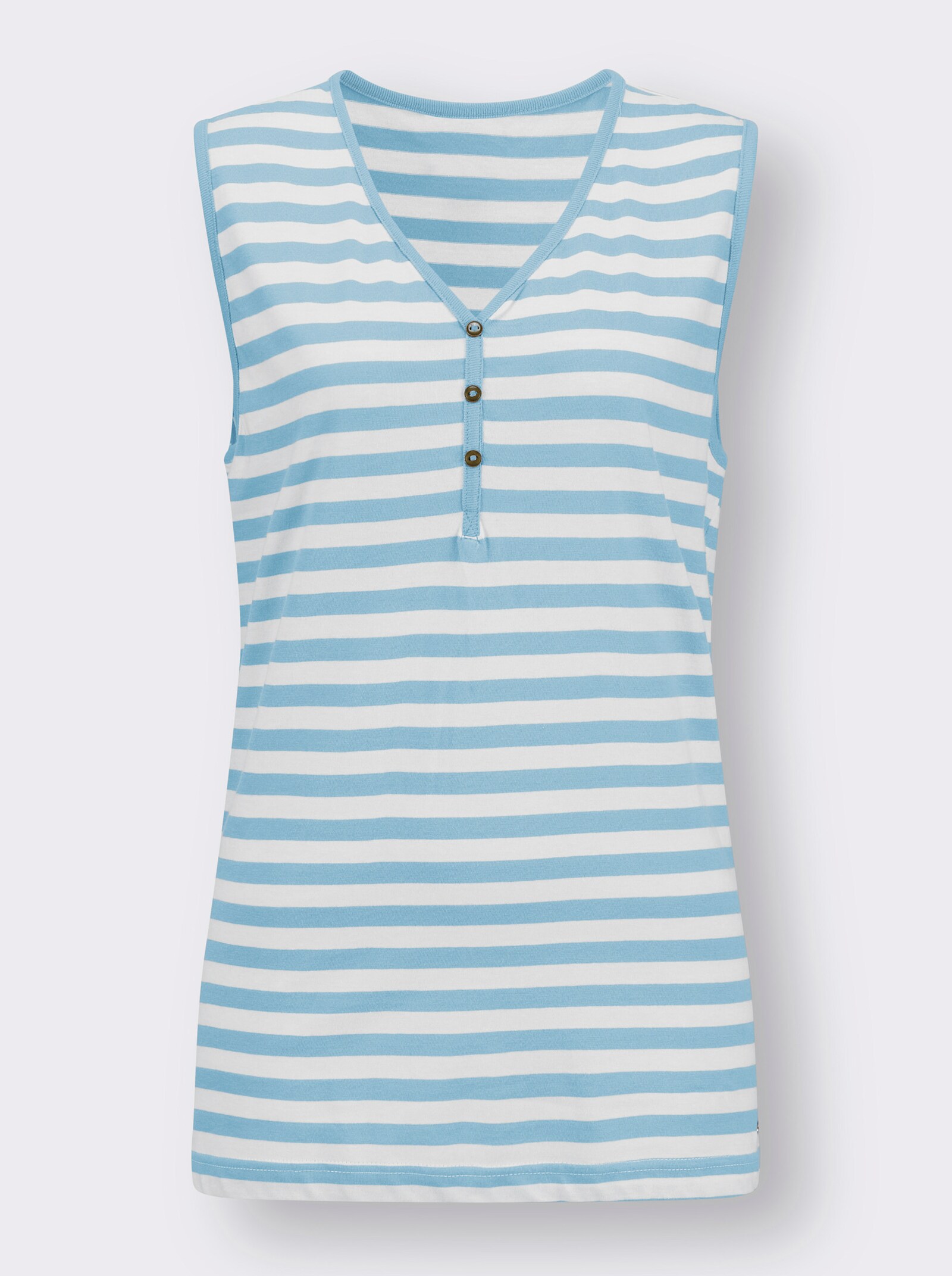 T-shirt rayé avec patte de boutonnage décorative - vert d'eau-blanc à rayures fines