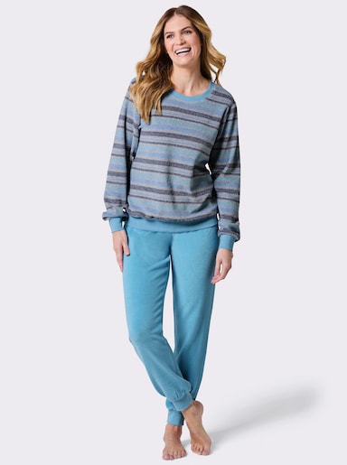 Schlafanzug im Ringel-Dessin - aqua-grau-gestreift