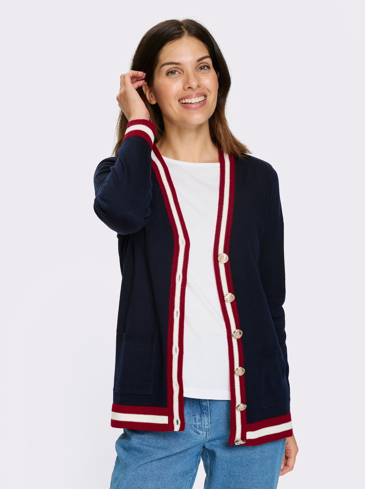 Strickjacke - marine-rot