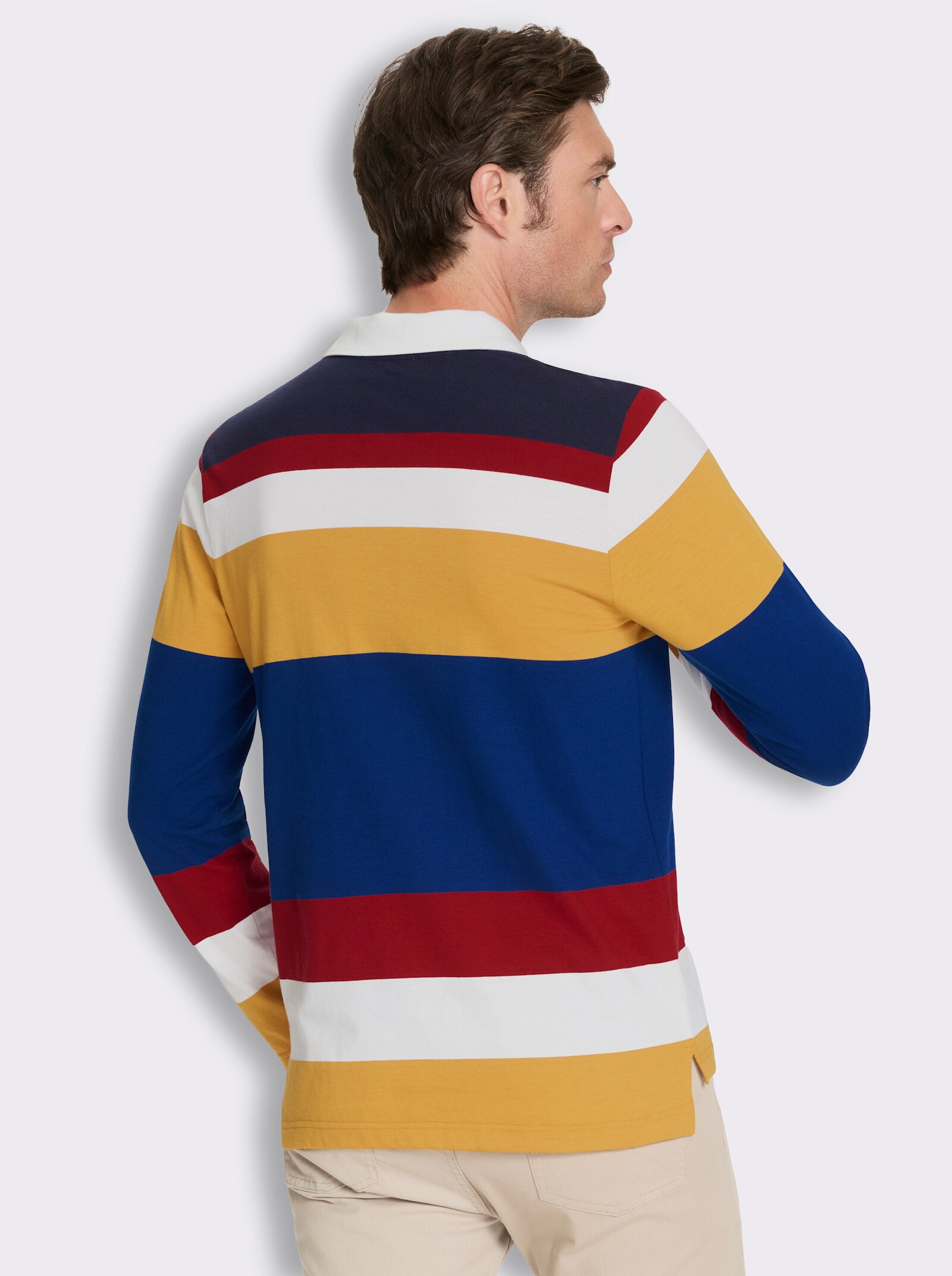 Langarm-Poloshirt mit Streifen - royalblau-kirsche-gestreift
