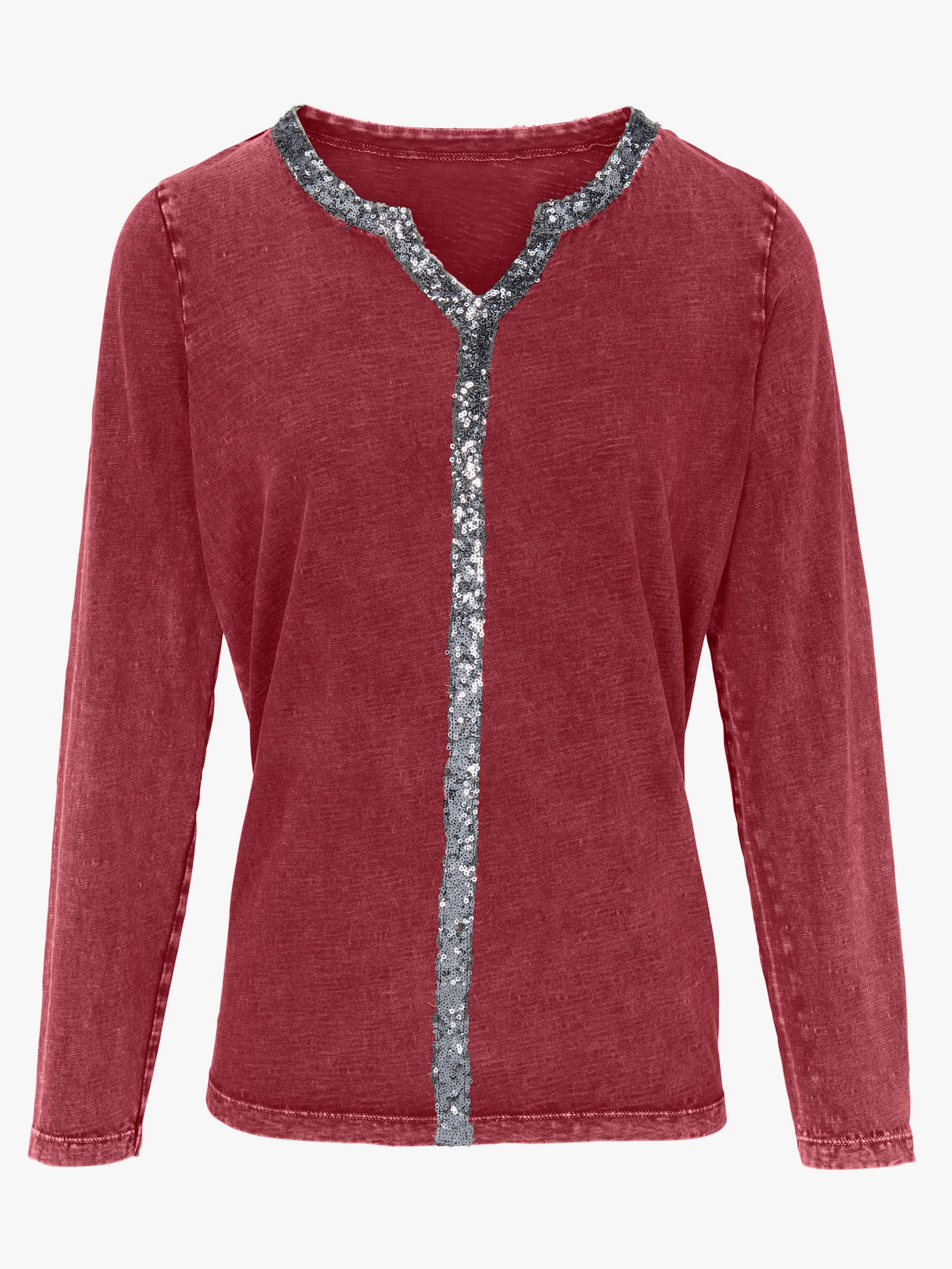 heine Langarmshirt mit Glitzerband - dunkelrot