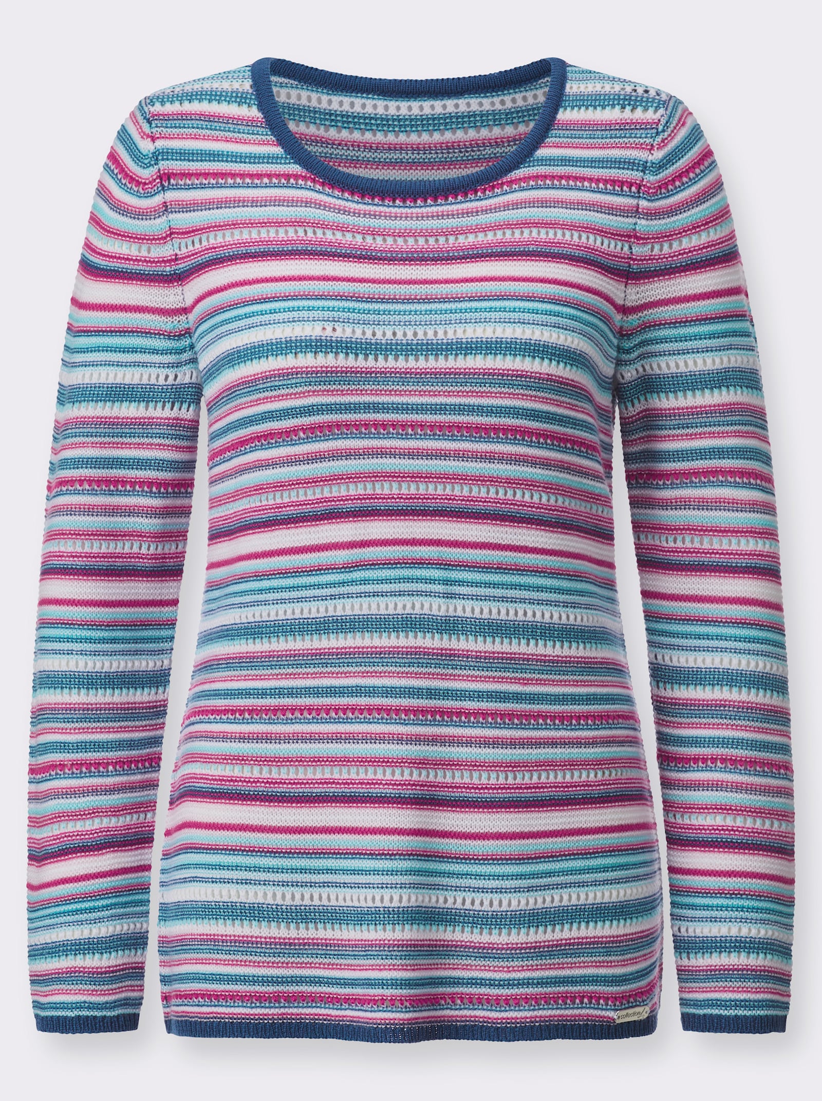 Rundhalspullover im Ringelmuster - fuchsia-jeansblau-geringelt