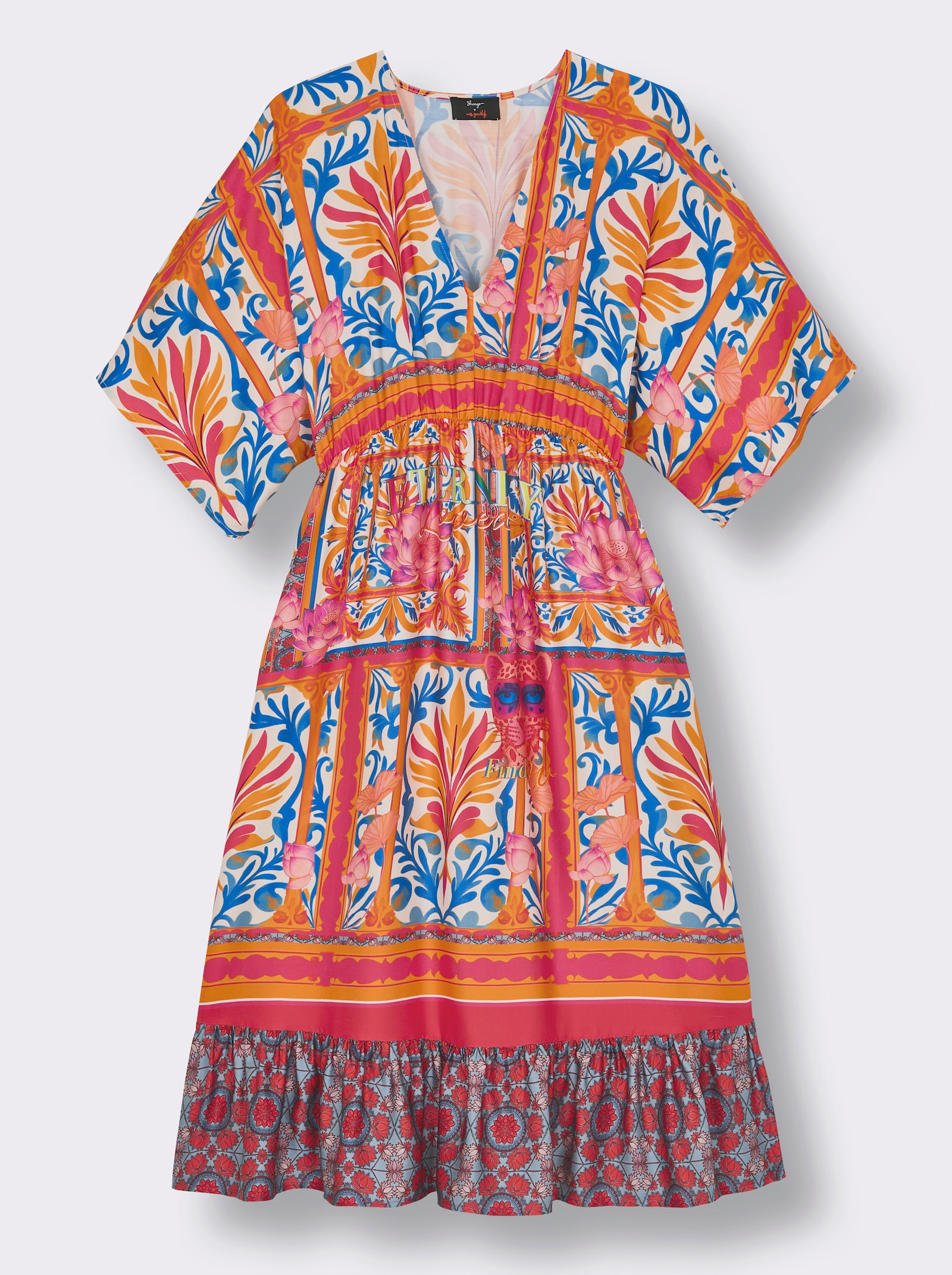 sheego loves miss goodlife Blumenkleid mit luftigen Halbärmeln - orange-mittelblau-bedruckt