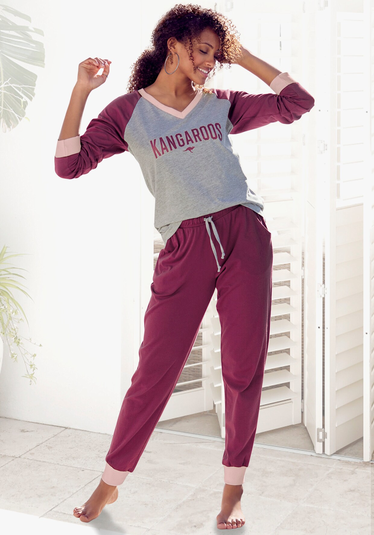 KangaROOS Pyjama - bordeaux-grau-meliert