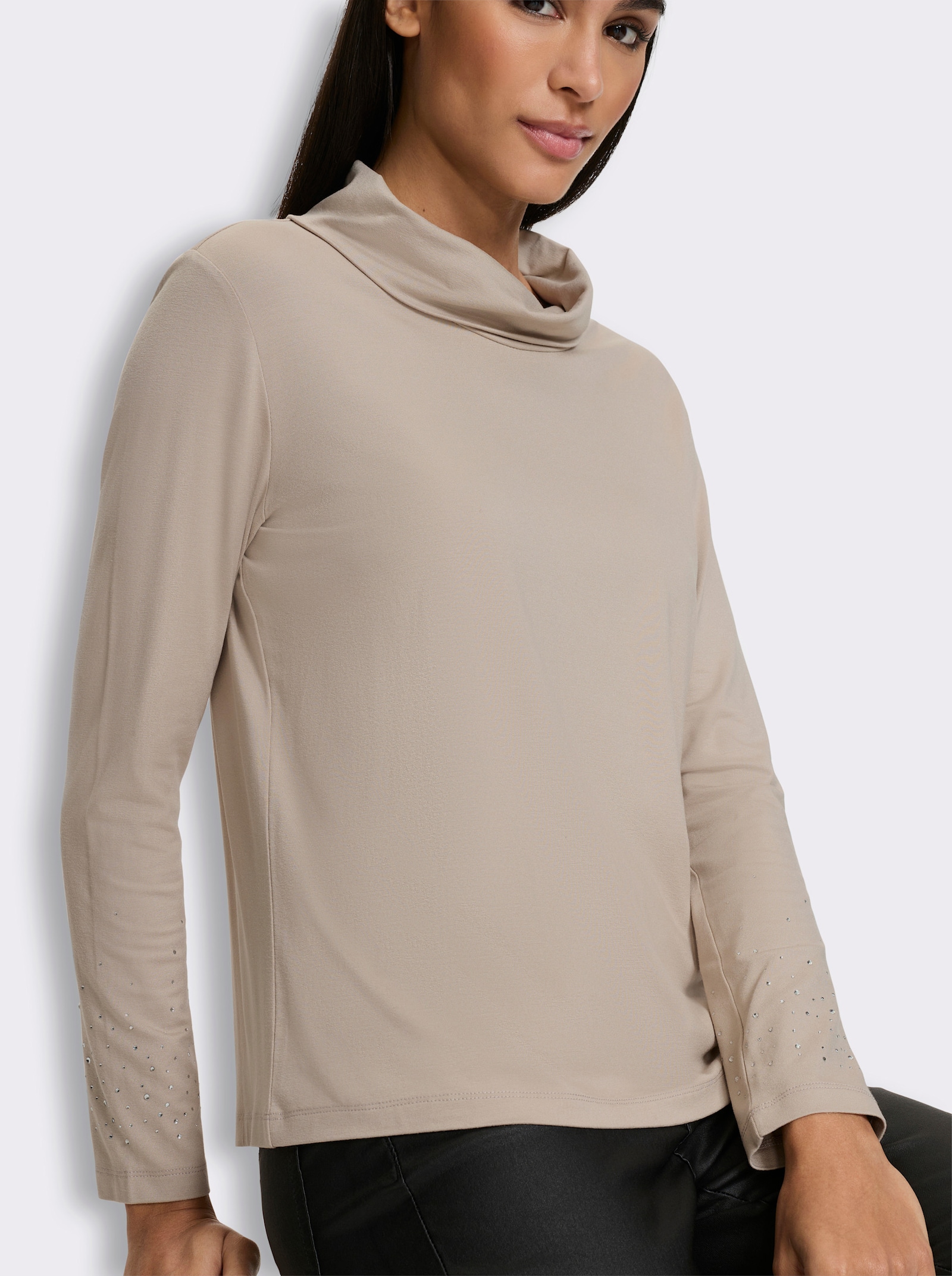 heine Rollkragenshirt mit Glitzersteinchen - sesam