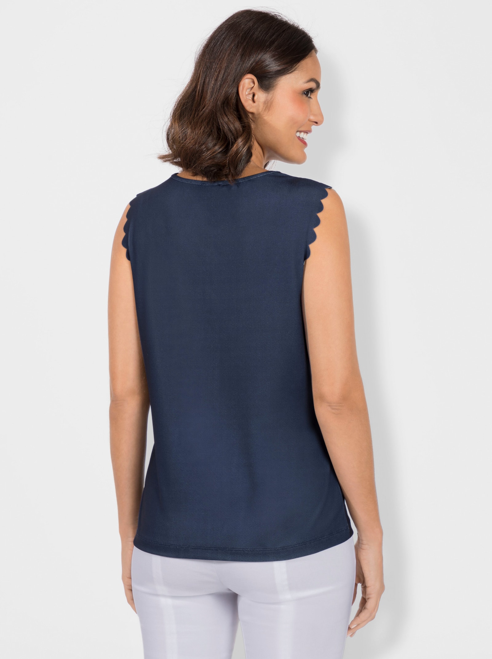 Print-Shirt mit Wellenkanten - marine-ecru-bedruckt