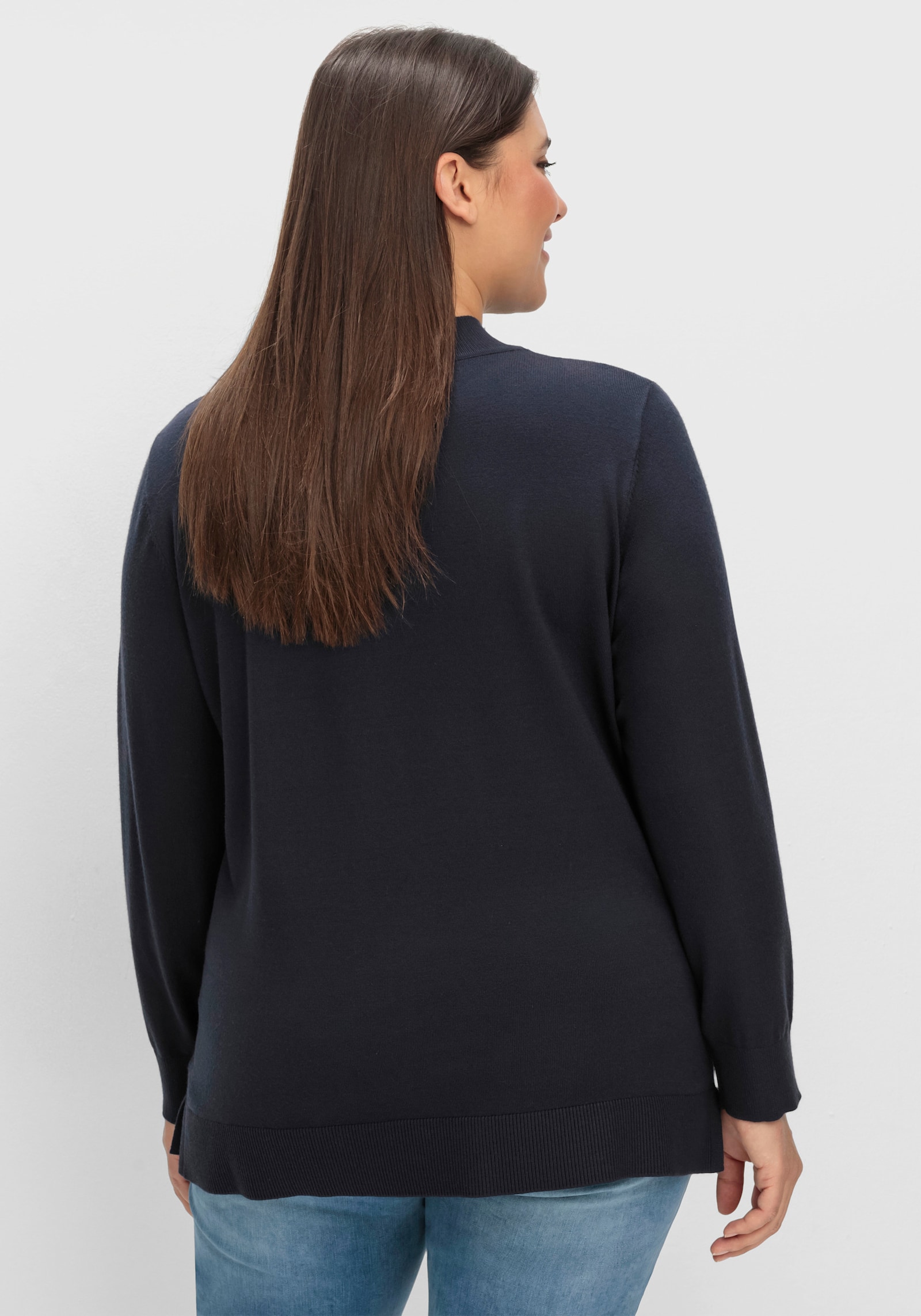 sheego Feinstrickpullover mit Stehkragen - tiefblau