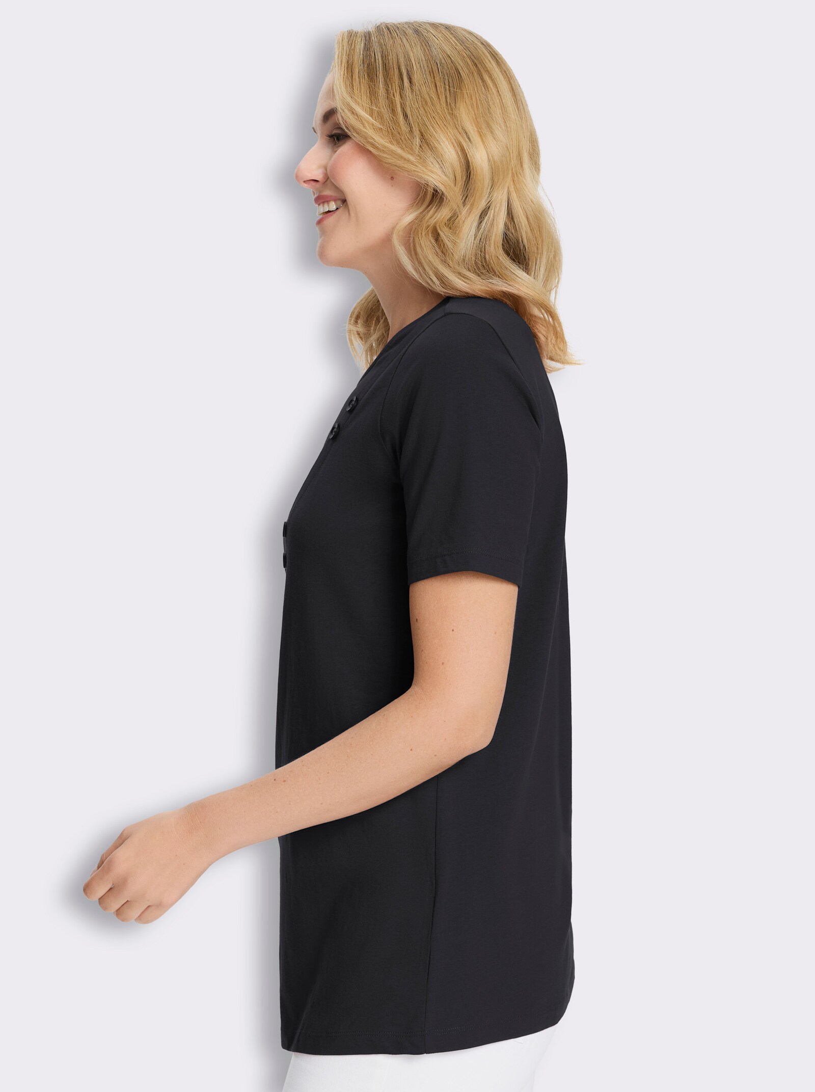 Longshirt mit Dekoknöpfen - schwarz
