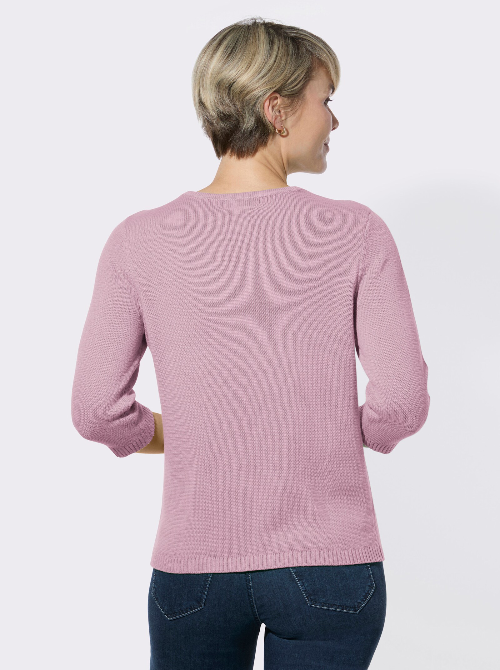 V-Ausschnitt-Pullover mit Rippbündchen - rosé