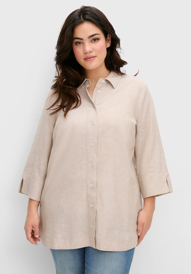 sheego Hemdbluse mit feinen Streifen, im Leinen-Mix - beige