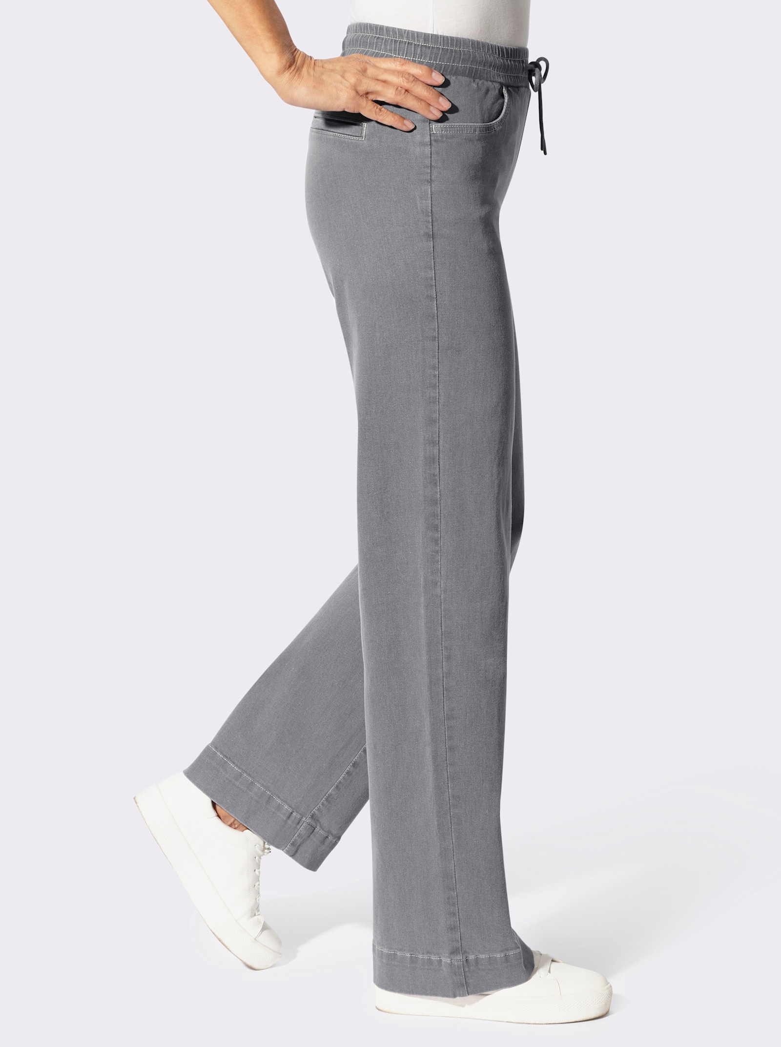 Schlupfjeans mit weitem Bein - stone-grey-denim