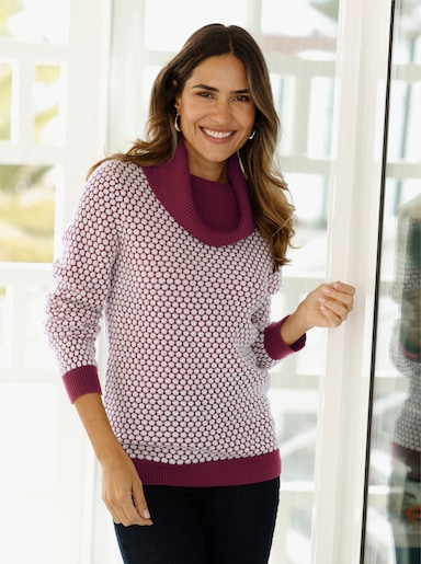 Rollkragenpullover mit Strukturmuster - bordeaux-ecru-gemustert