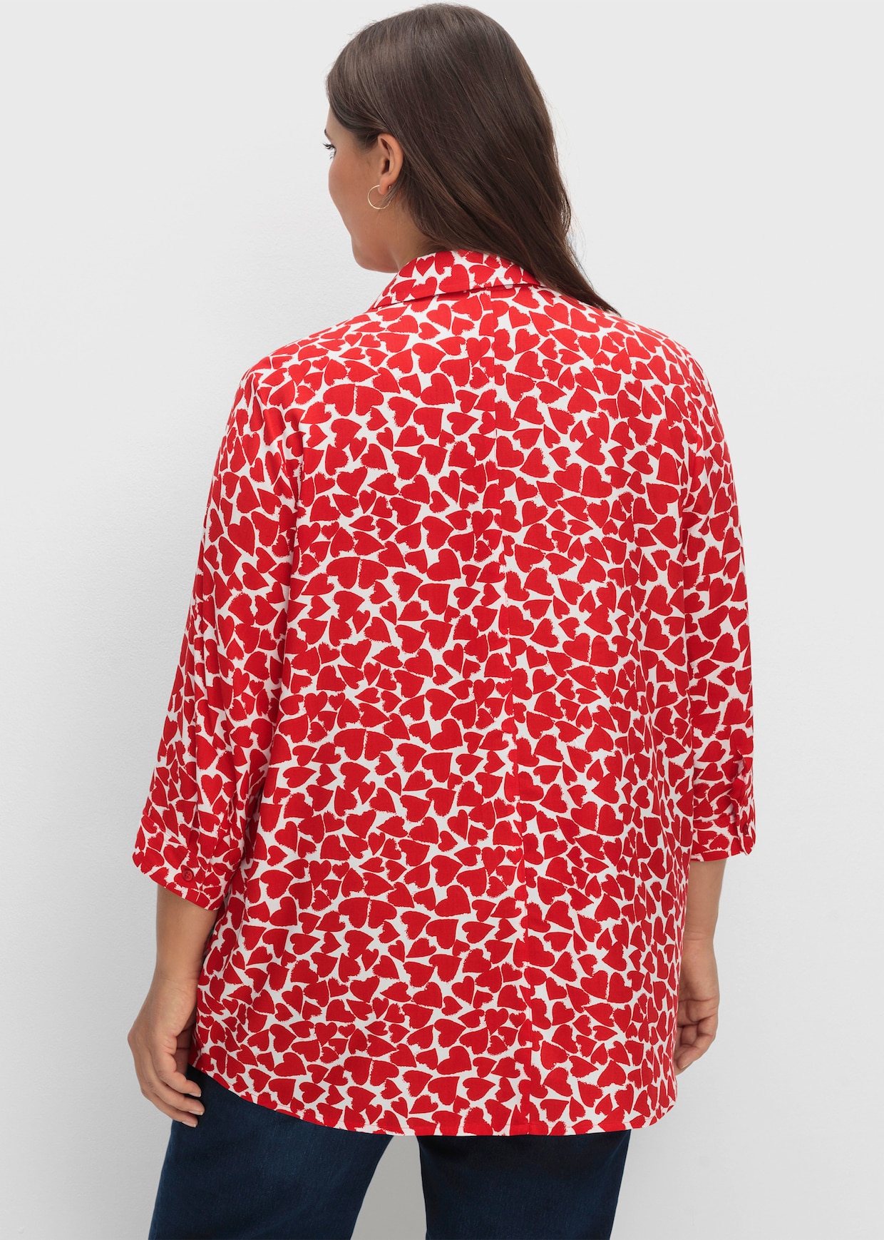 Longbluse - weiß-rot-gemustert