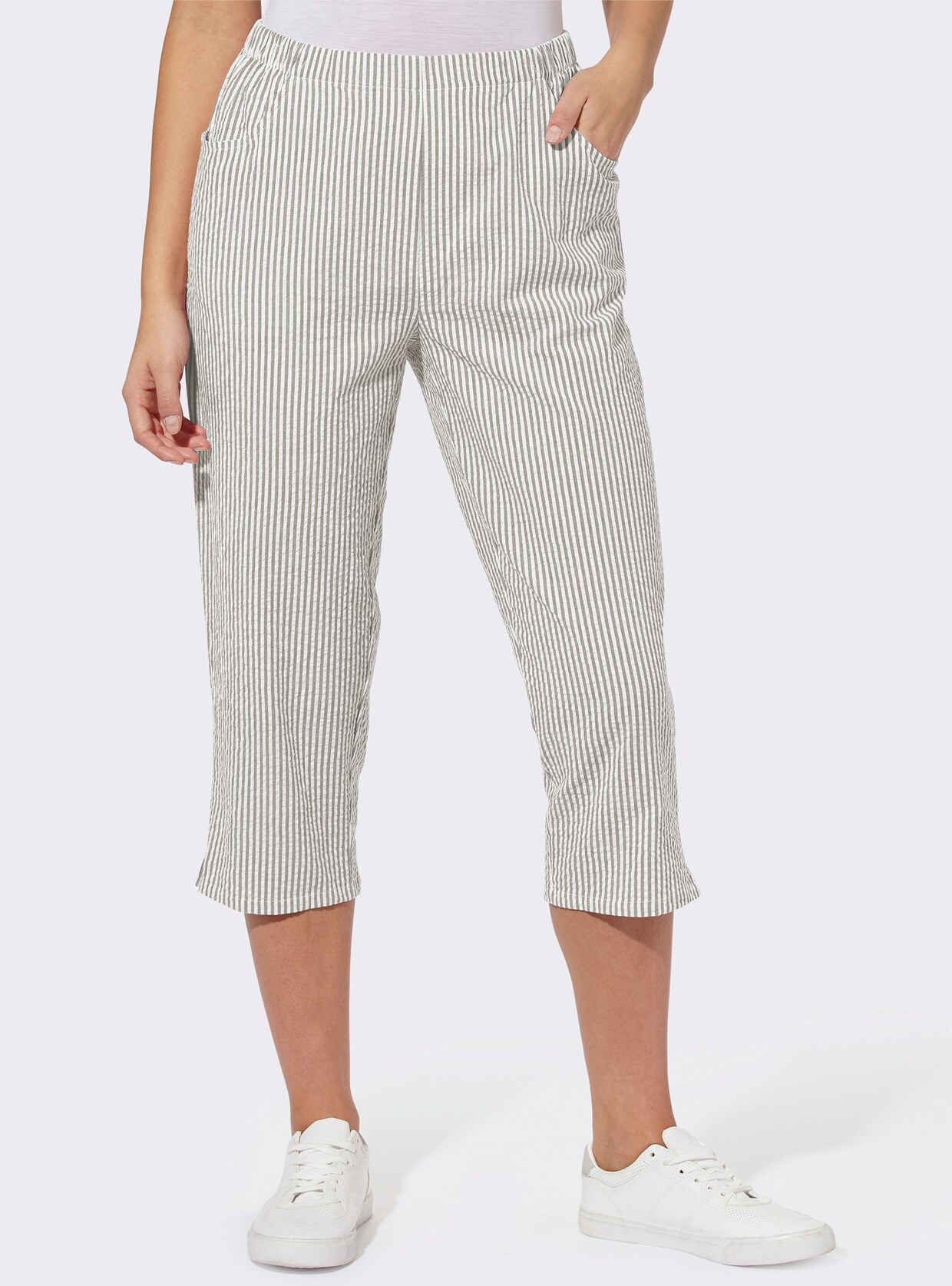 Caprihose - taupe-gestreift