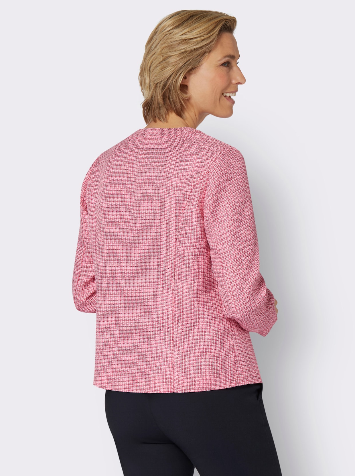 Bouclé-Blazer - fuchsia-ecru-gemustert