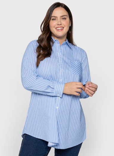sheego Gestreifte Bluse in Longform - mittelblau