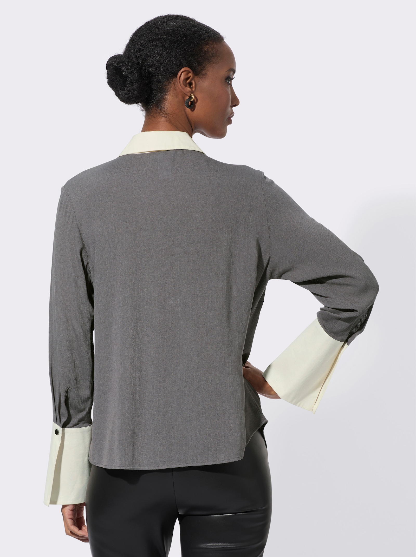 Chemisier classique en mélange de matières - anthracite-écru à motifs