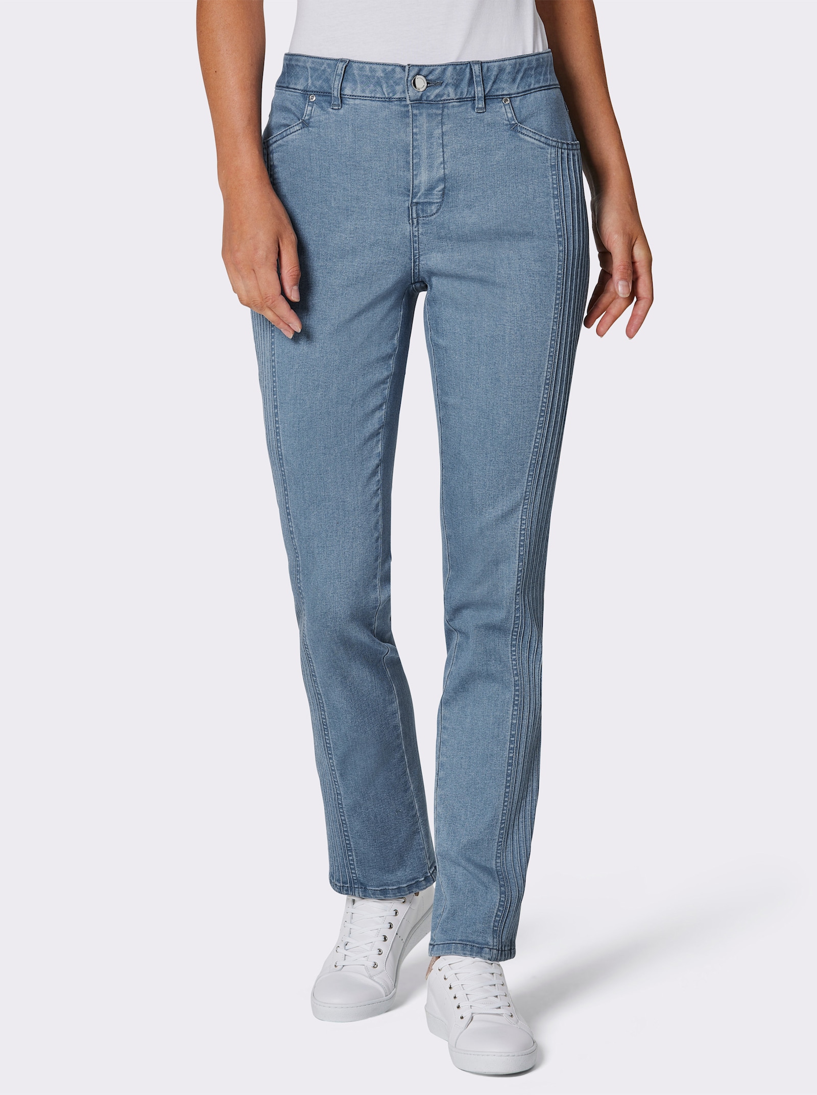 CREATION L PREMIUM Stretchjeans met biezen opzij - blue-bleached