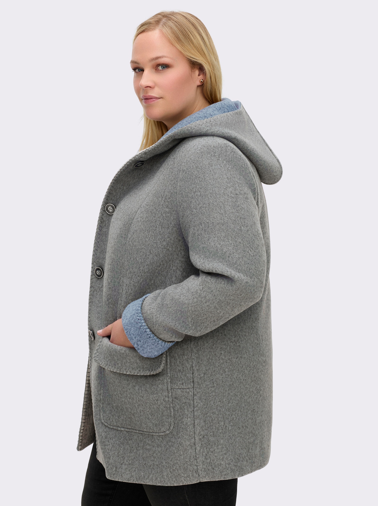 Kapuzenjacke in Woll-Optik - hellgrau-meliert