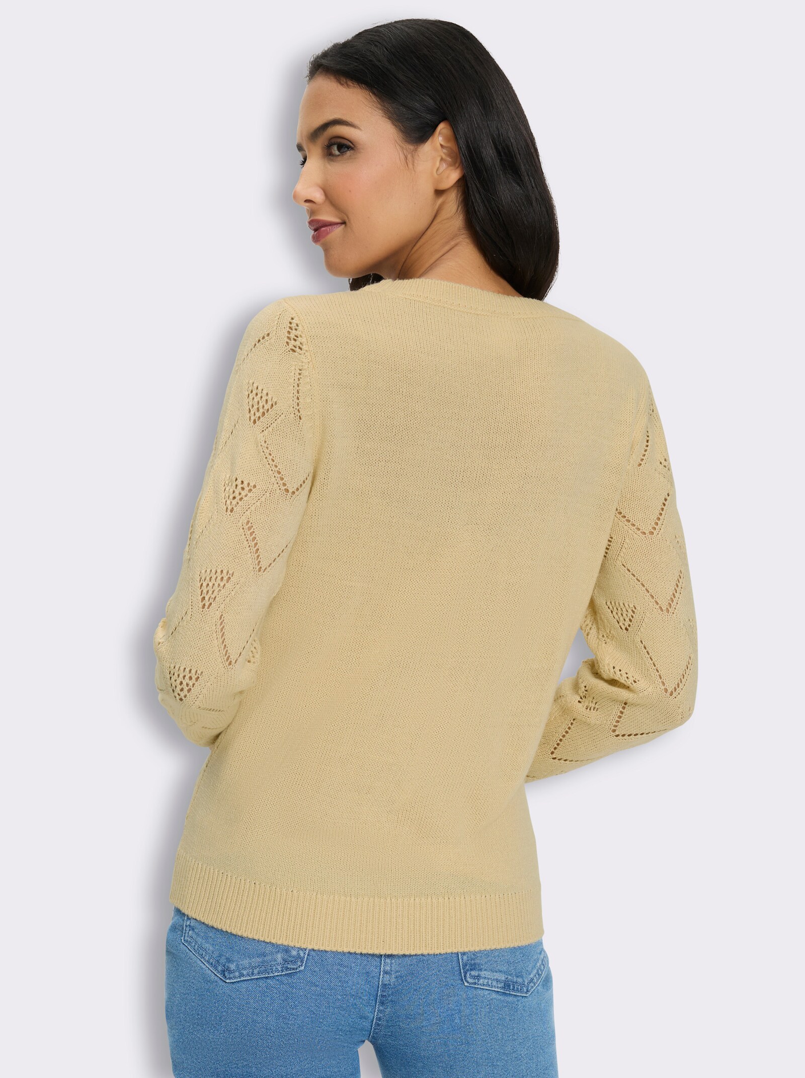 Ajourpullover mit Blumenstickerei - sand-bordeaux-gemustert
