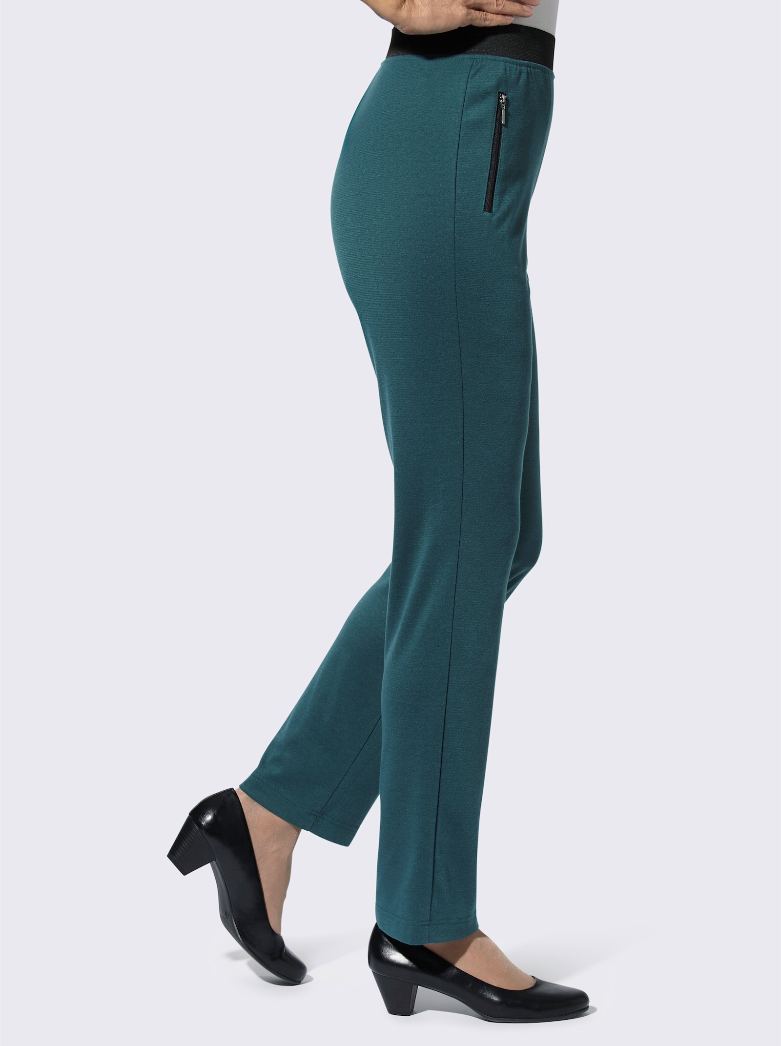 Jerseybroek met comfortband rondom - petrol + petrol/zwart geruit