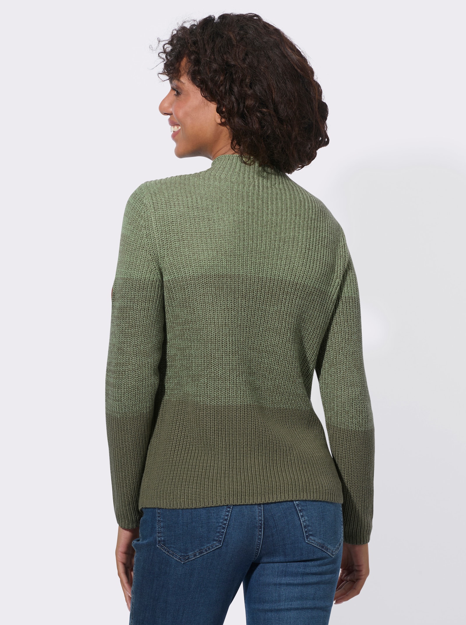  Stehkragenpullover mit Colourblocking - eucalyptus-khaki-geringelt