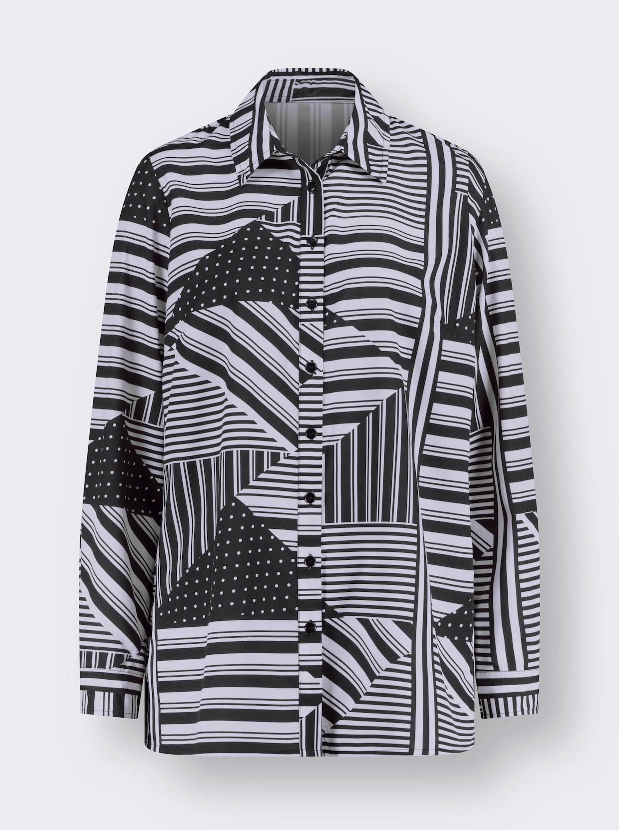 Longline blouse - wit/zwart geprint