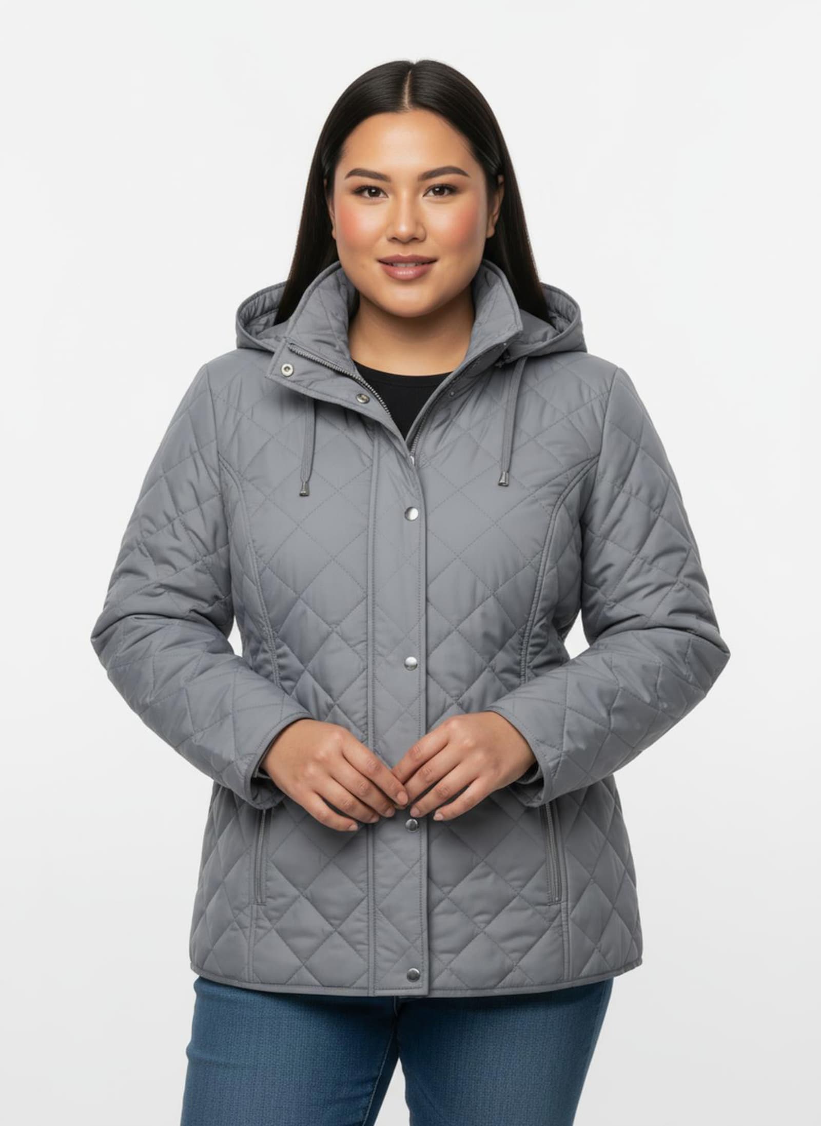 Winterjacke mit Schlingenknopf-Verschluss - steingrau