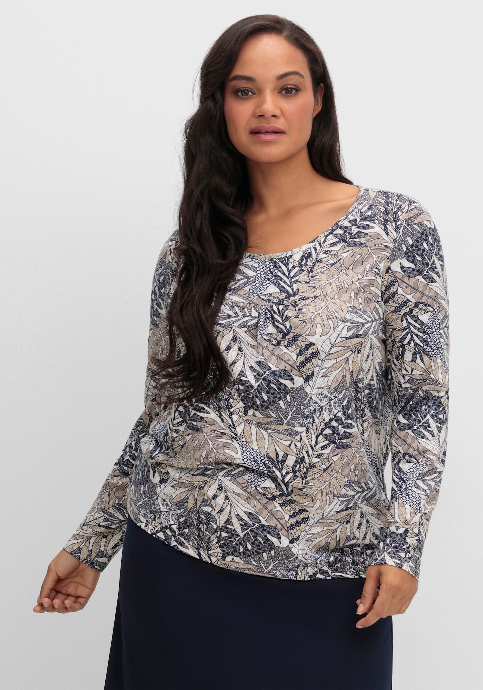 Print-Shirt mit Faltenpartie vorne - marine-sand-bedruckt
