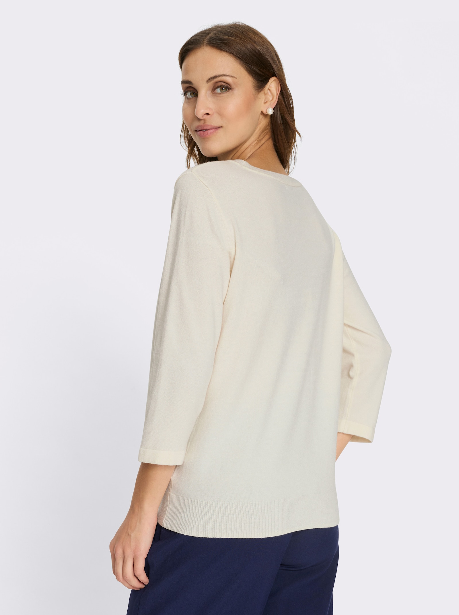 Feinstrickpullover mit Mesheinsatz - champagner