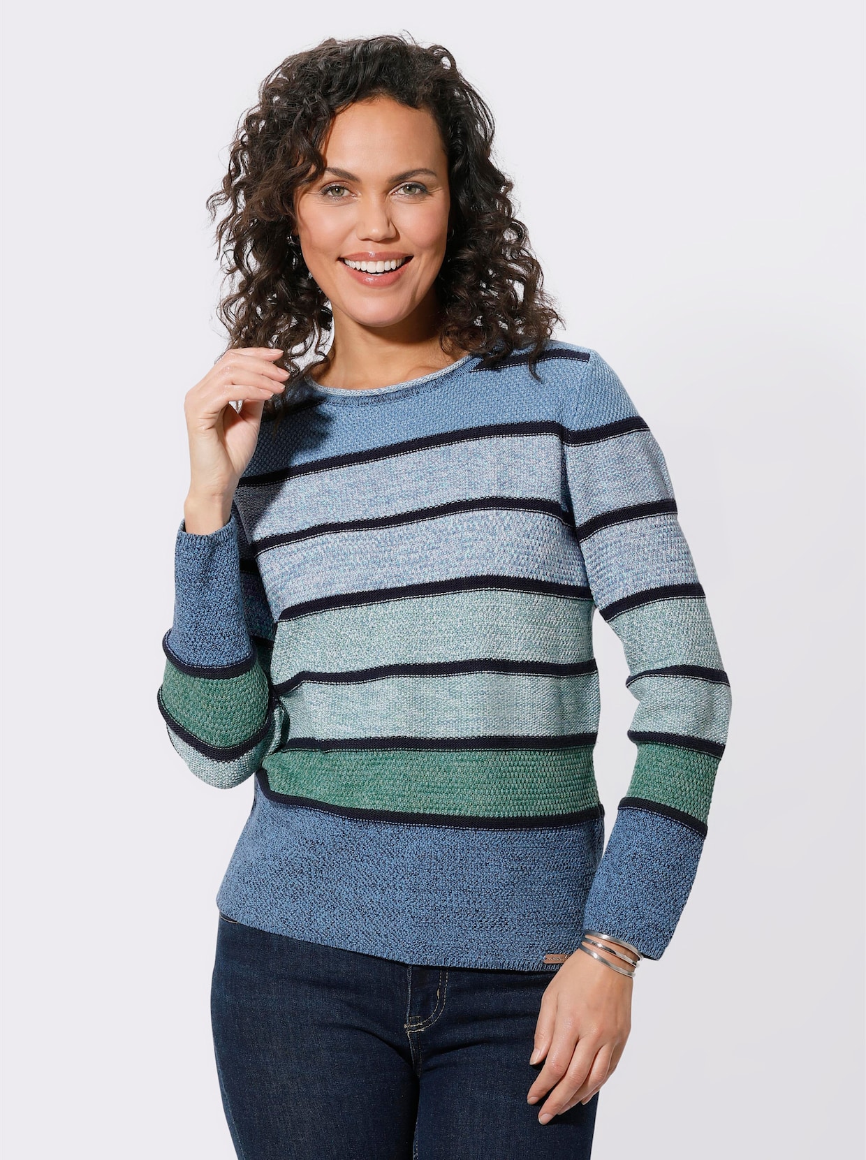 Pullover - middenblauw/groen gestreept