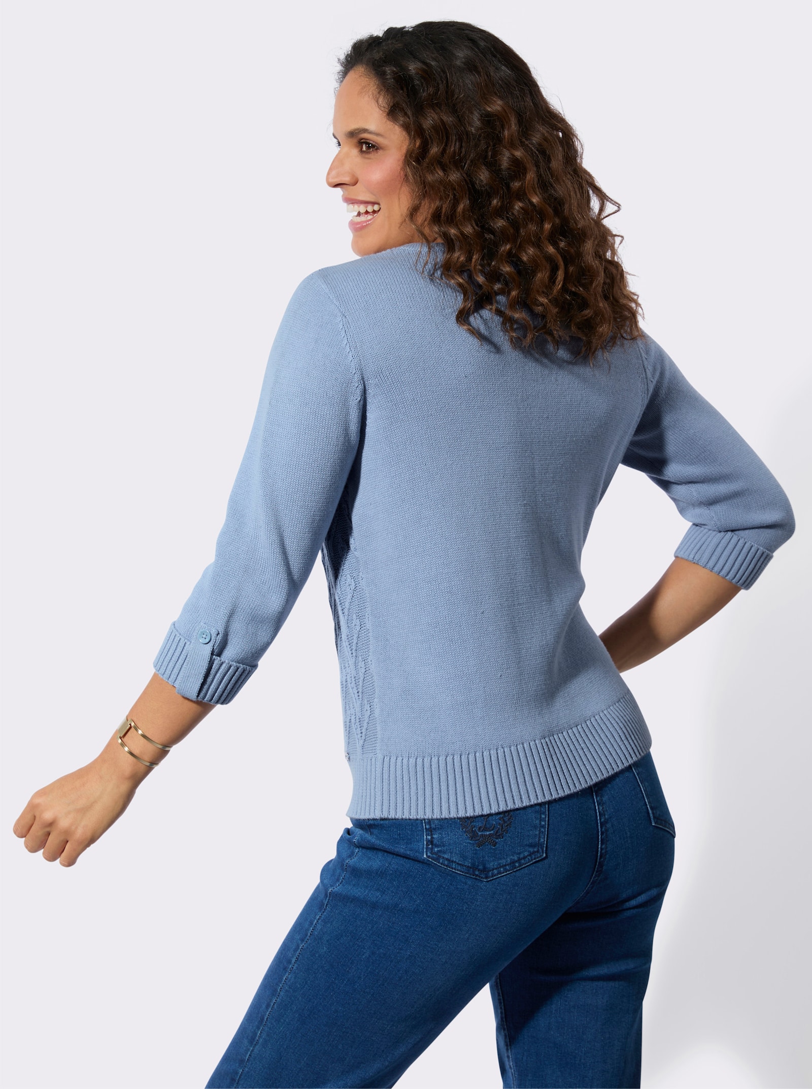 Baumwollpullover mit Strukturstrick-Muster - bleu
